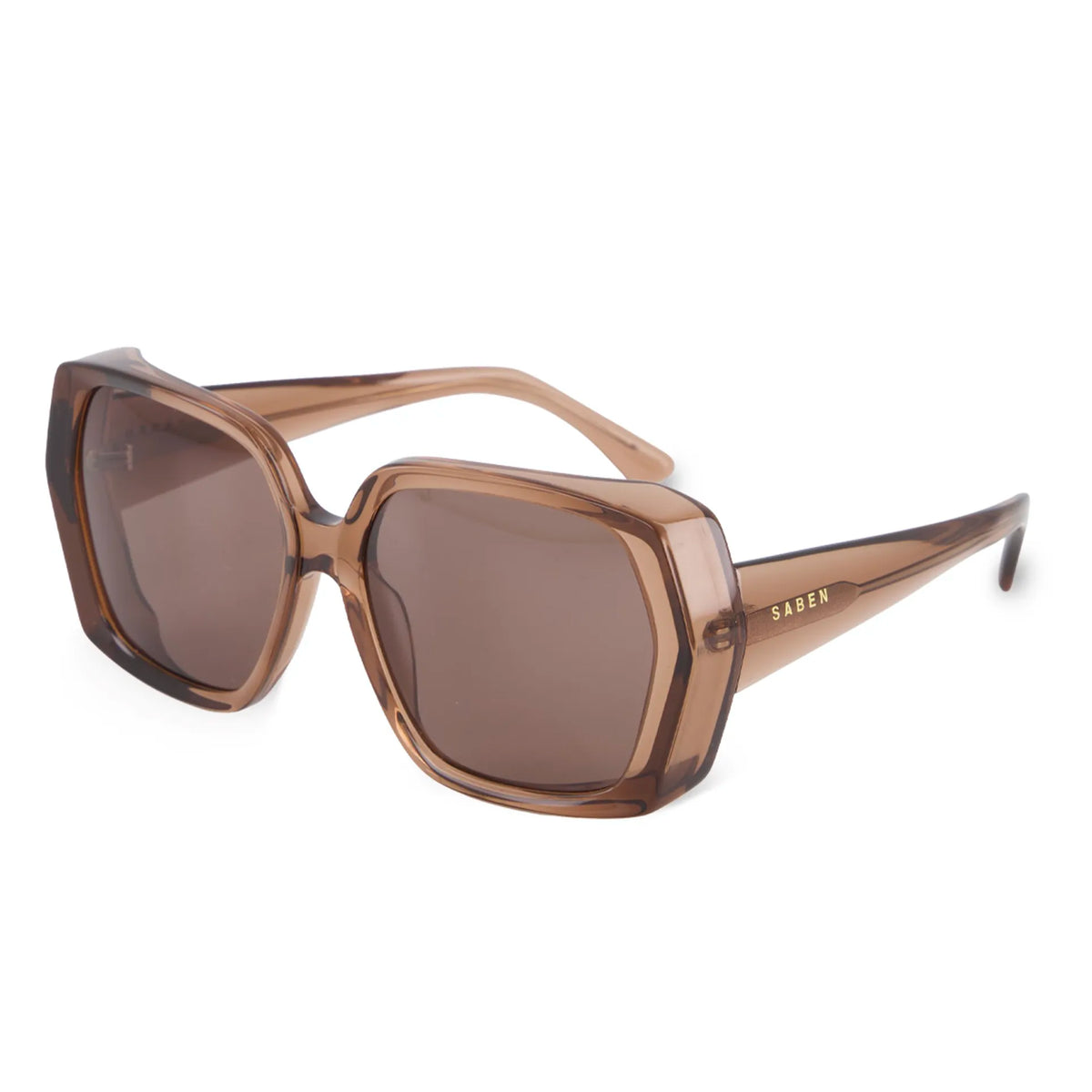 Saben Eyewear Remi Sunglasses in Sheer Brown - oversized square acetate frames with brown lenses