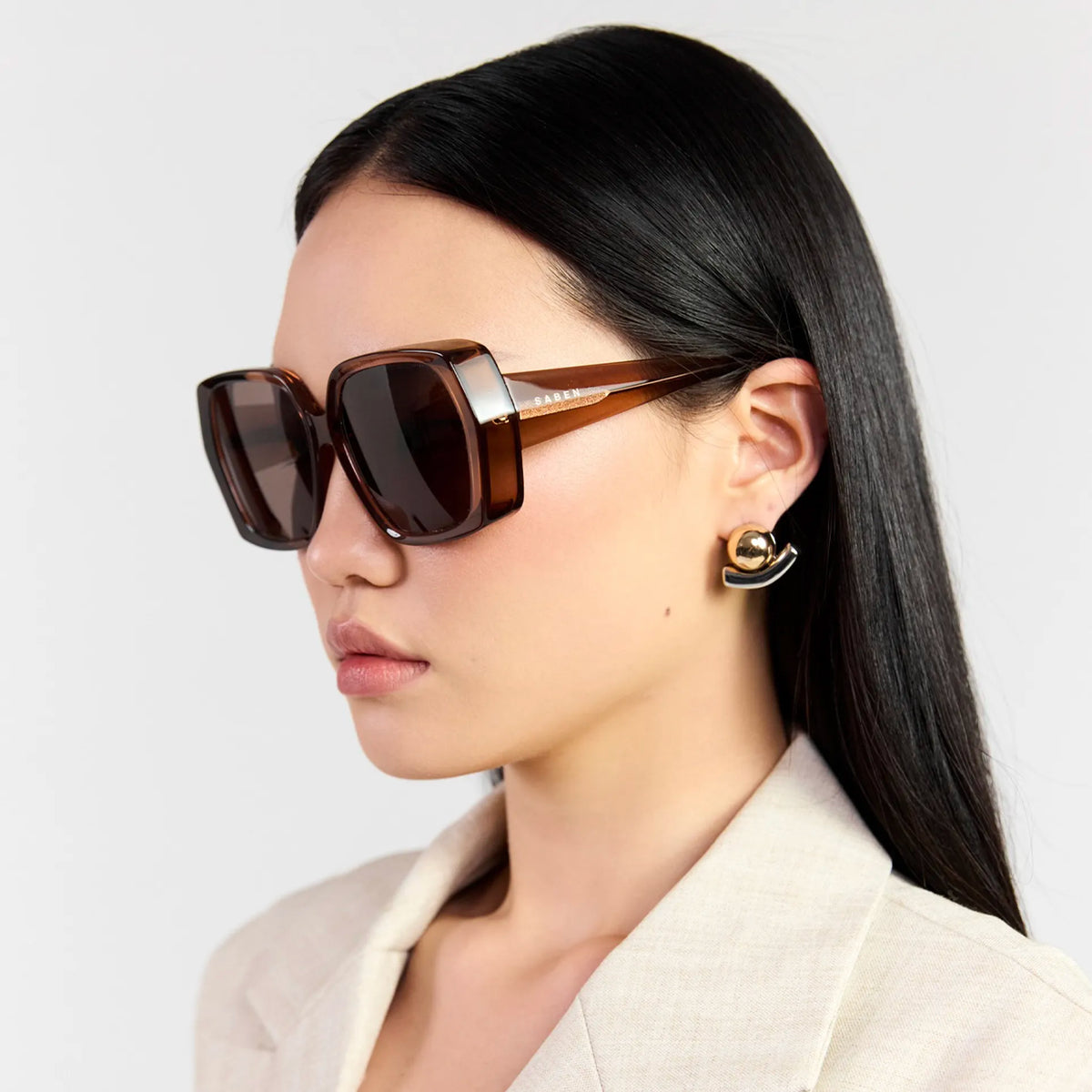 Saben Eyewear Remi Sunglasses in Sheer Brown - oversized square acetate frames with brown lenses
