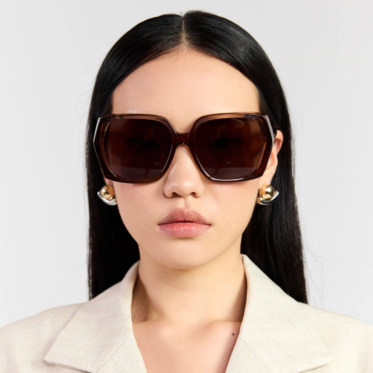 Saben Eyewear Remi Sunglasses in Sheer Brown - oversized square acetate frames with brown lenses