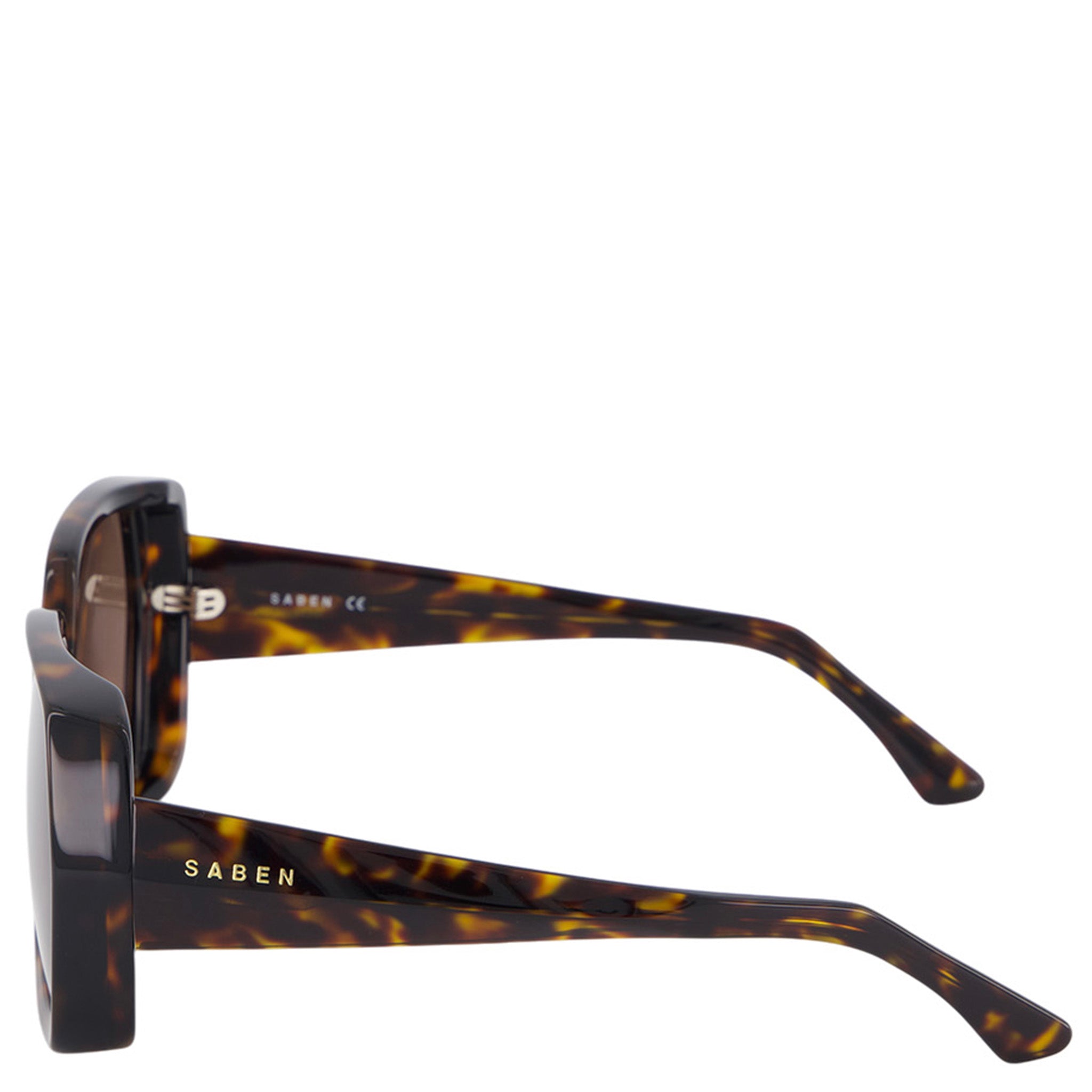 Saban sunglasses with tortoiseshell frame and dark lenses on a white background