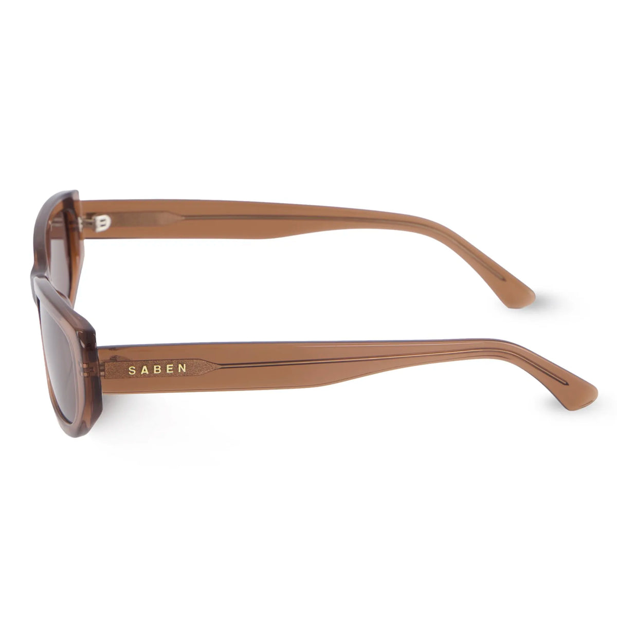 Saben Eyewear Rory Sunglasses in Sheer Brown - slim rectangular acetate frames with brown lenses