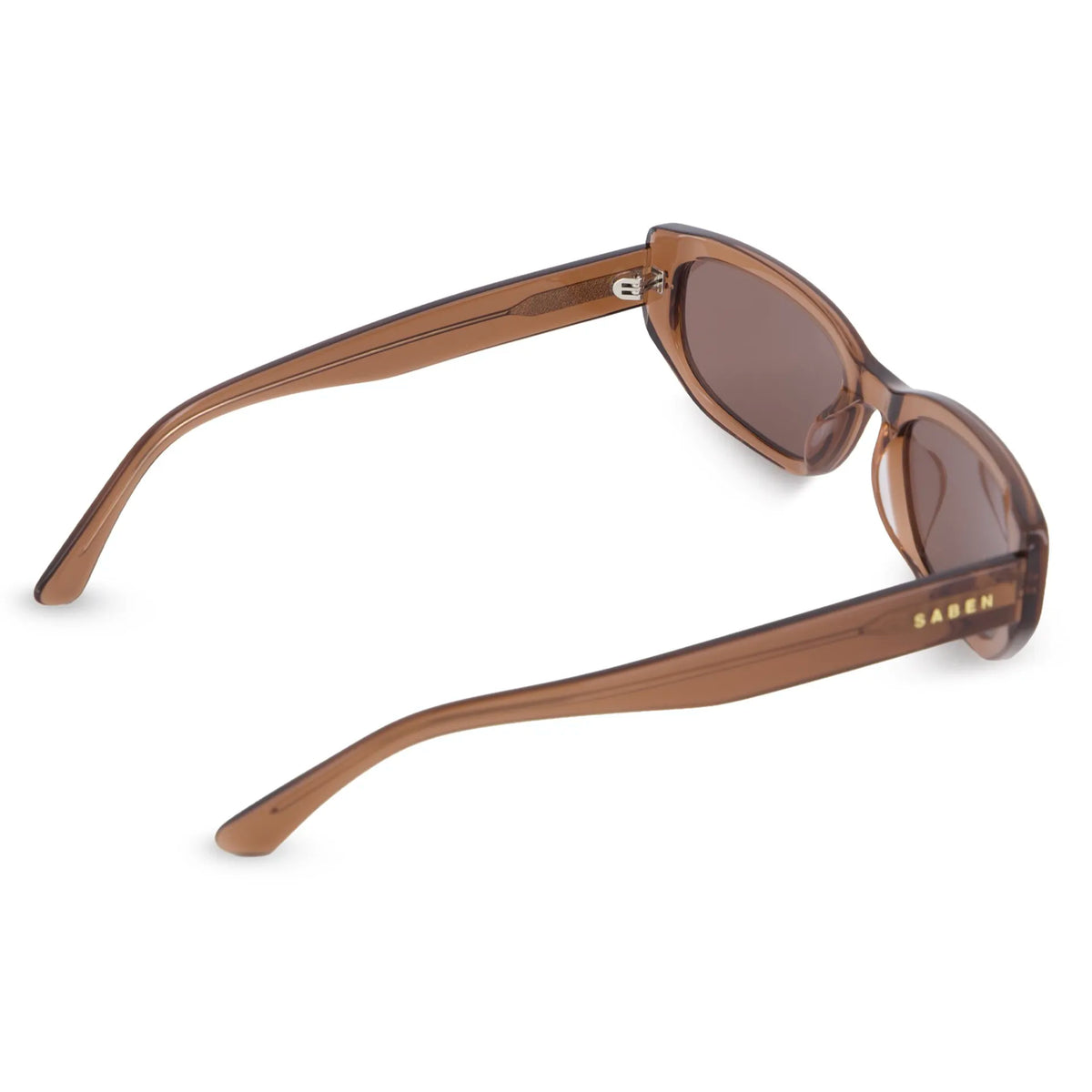 Saben Eyewear Rory Sunglasses in Sheer Brown - slim rectangular acetate frames with brown lenses