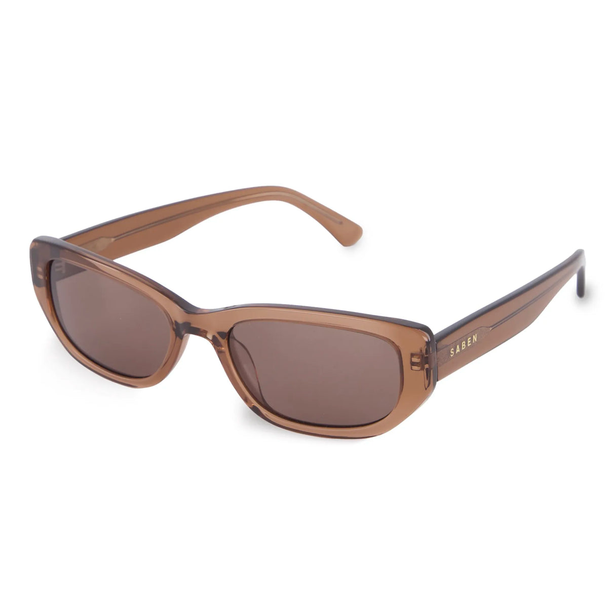Saben Eyewear Rory Sunglasses in Sheer Brown - slim rectangular acetate frames with brown lenses