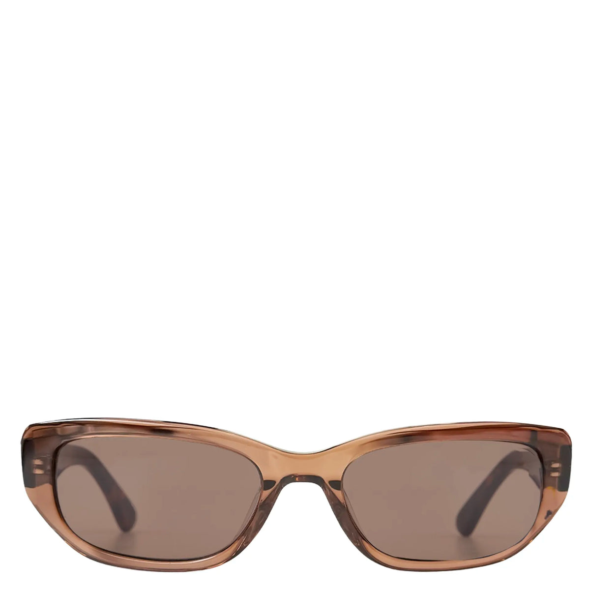 Saben Eyewear Rory Sunglasses in Sheer Brown - slim rectangular acetate frames with brown lenses