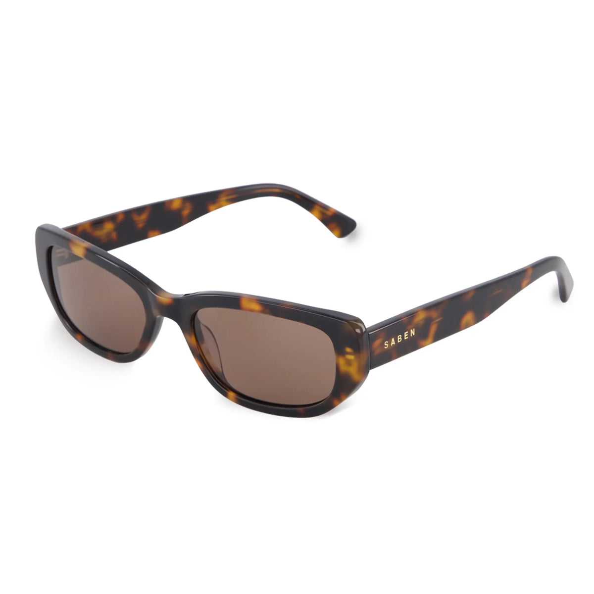 Saben Eyewear Rory Sunglasses in Tortoise - slim rectangular acetate frames with brown lenses
