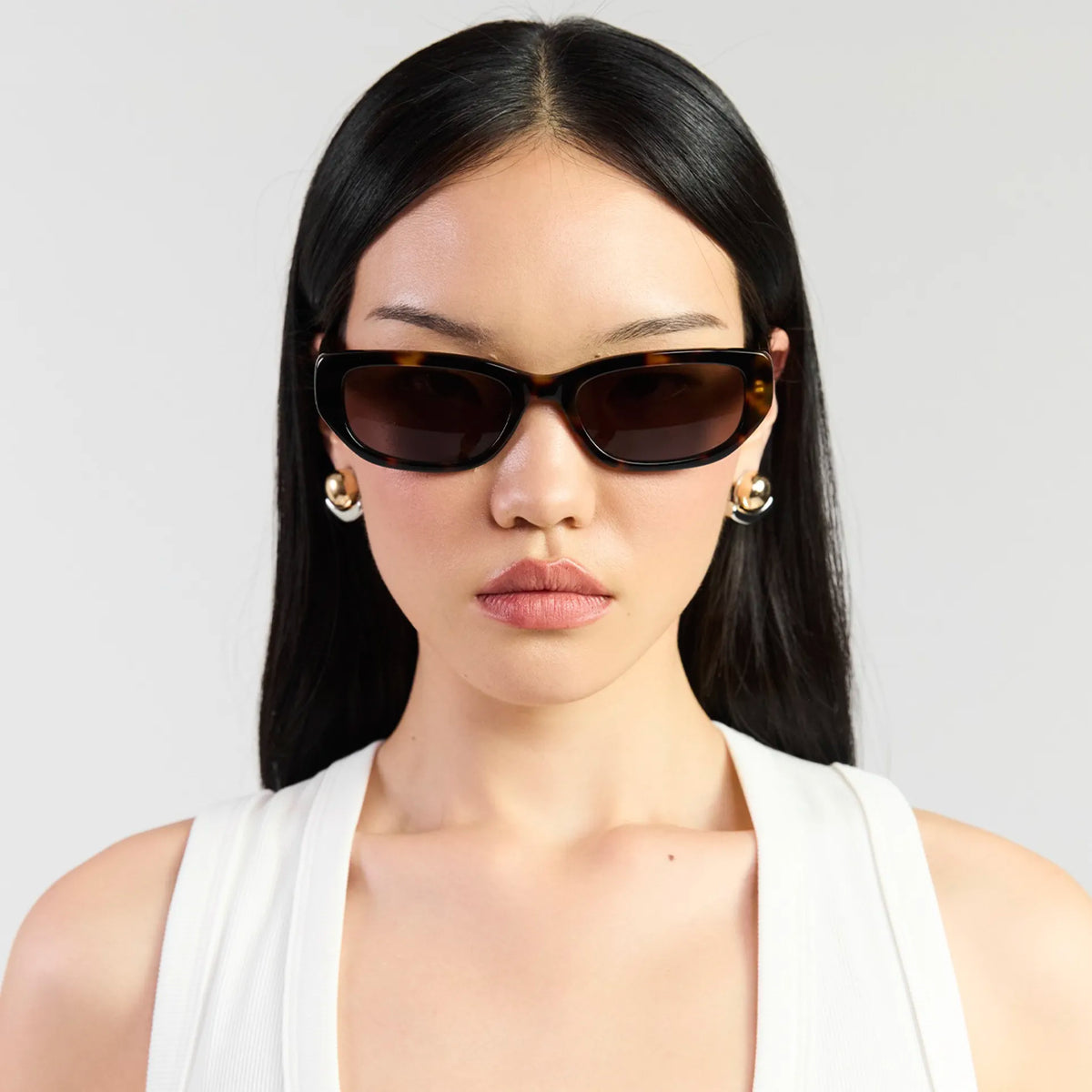 Saben Eyewear Rory Sunglasses in Tortoise - slim rectangular acetate frames with brown lenses