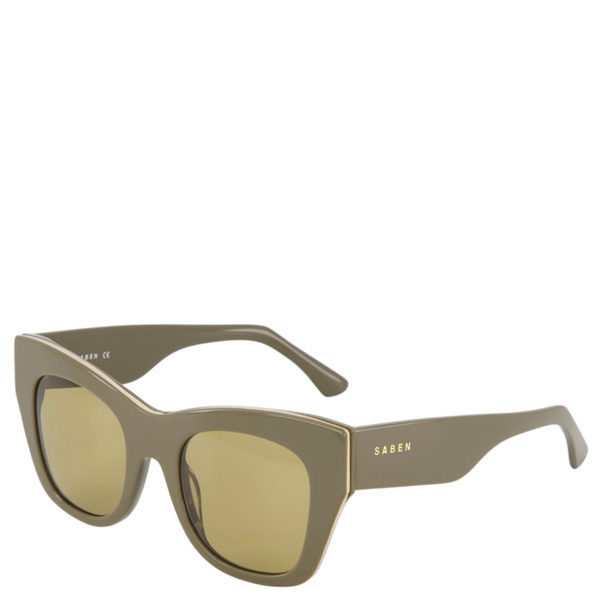 Sagen sunglasses with a green tint on a white background