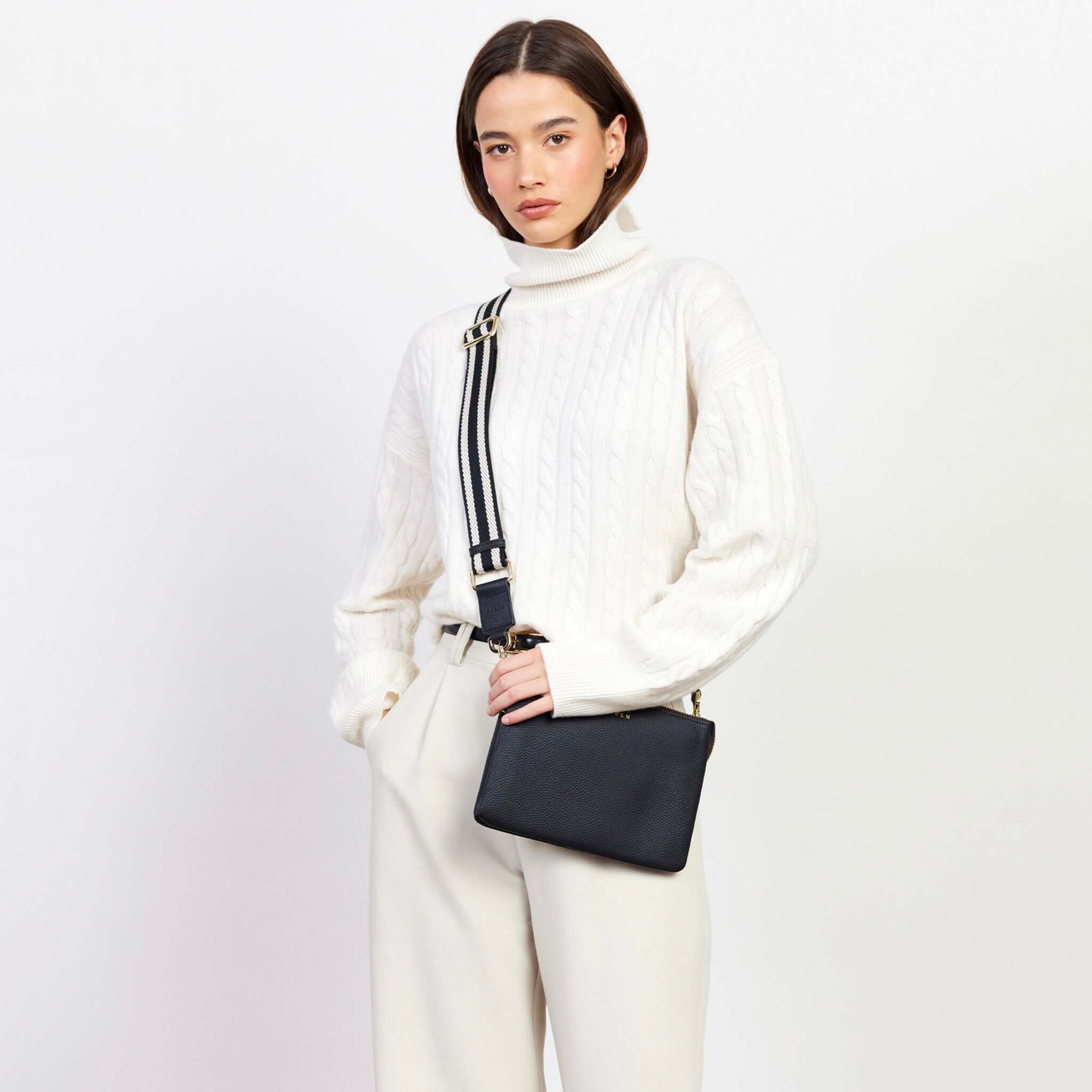 Saben Feature Webbing Strap - Black & White Stripe