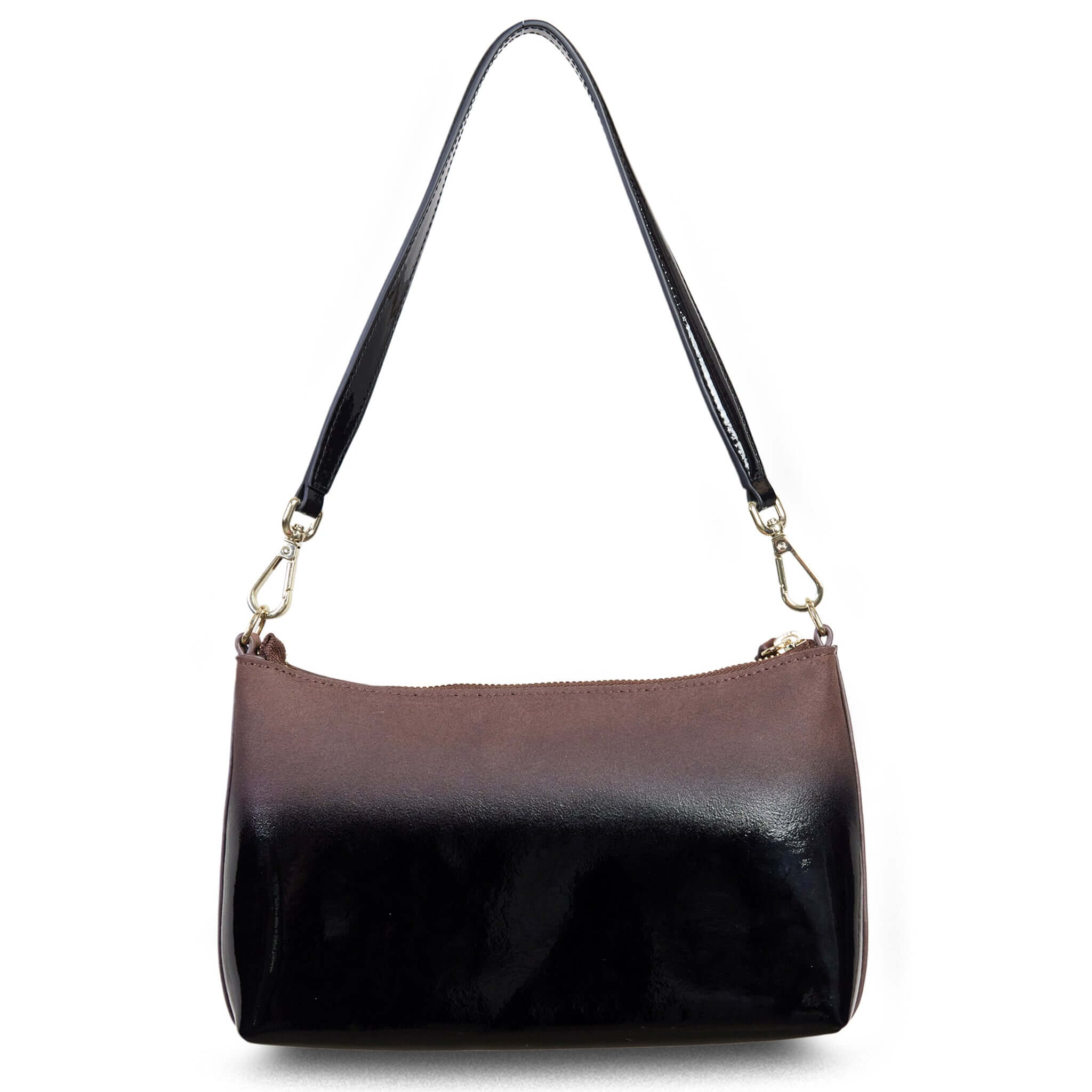Alt Tag: Saben Haven Shoulder Bag - Espresso Dipped compact leather shoulder bag with removable strap, zip top and gold hardware