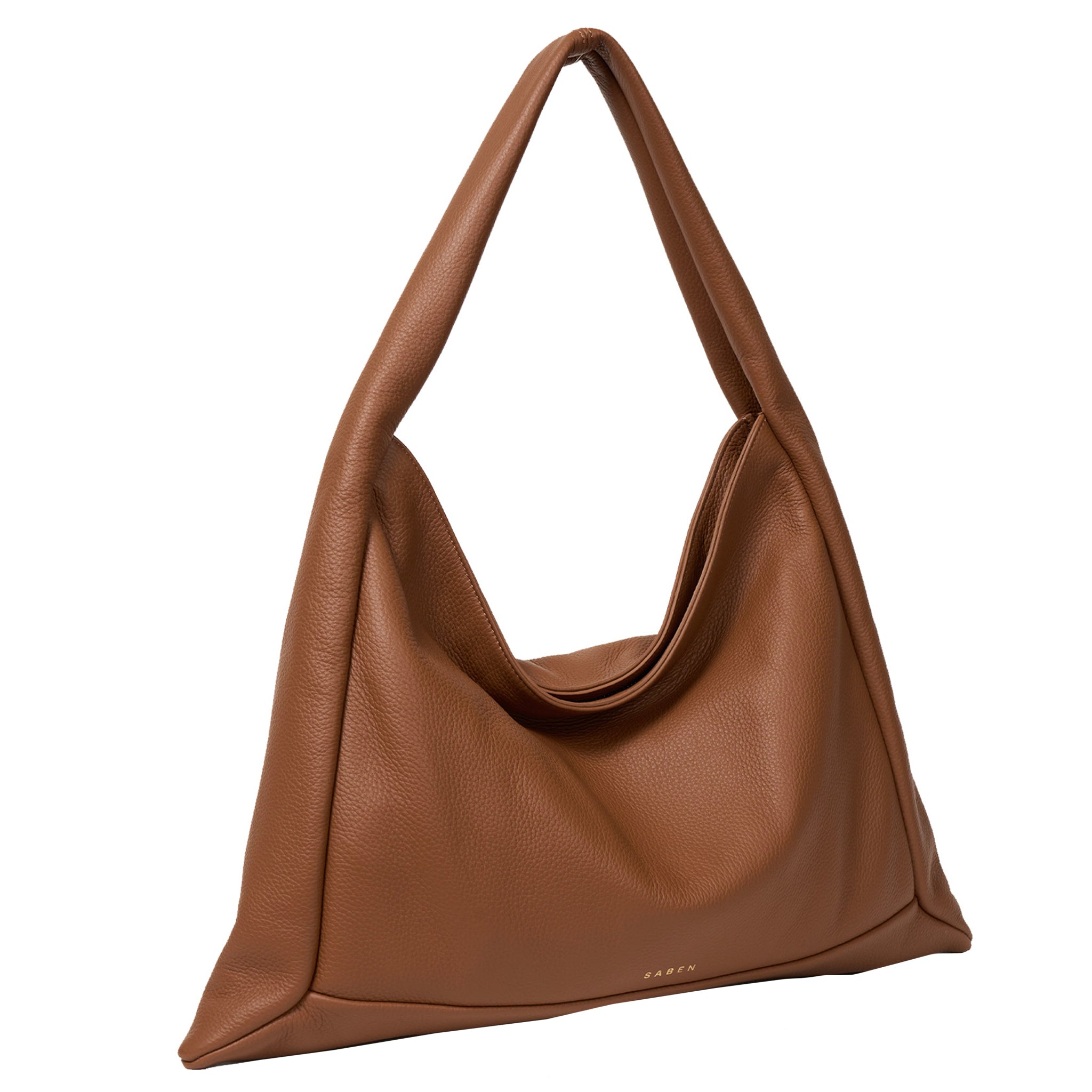 Brown leather handbag on a white background