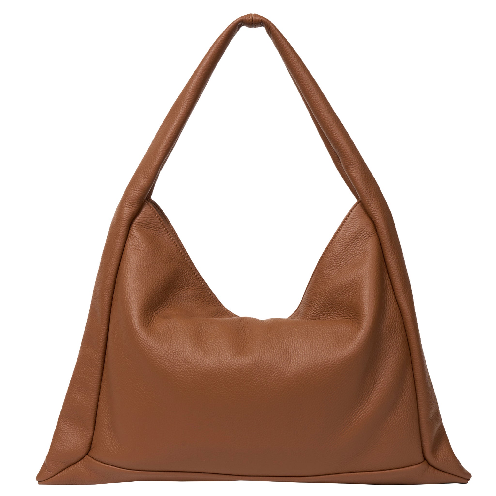 Brown leather handbag on a white background
