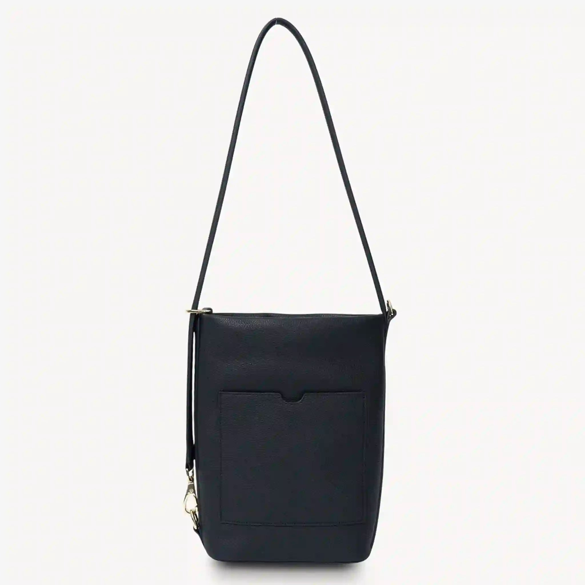 Black shoulder bag on a light gray background