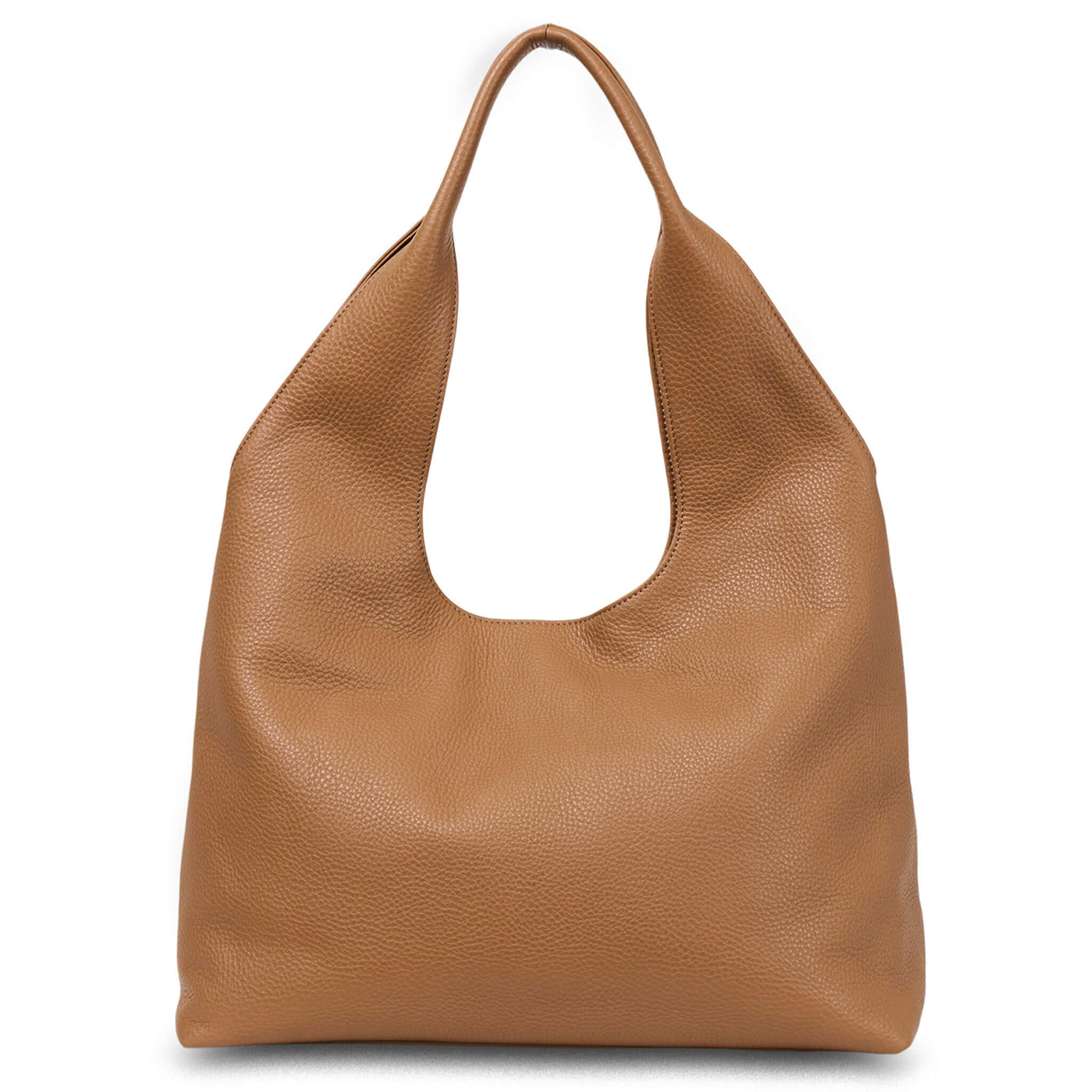 Alt Tag: Saben Kip Shoulder Bag - Lightly Milled Toffee slouchy leather shoulder bag with relaxed drape and roomy everyday silhouette