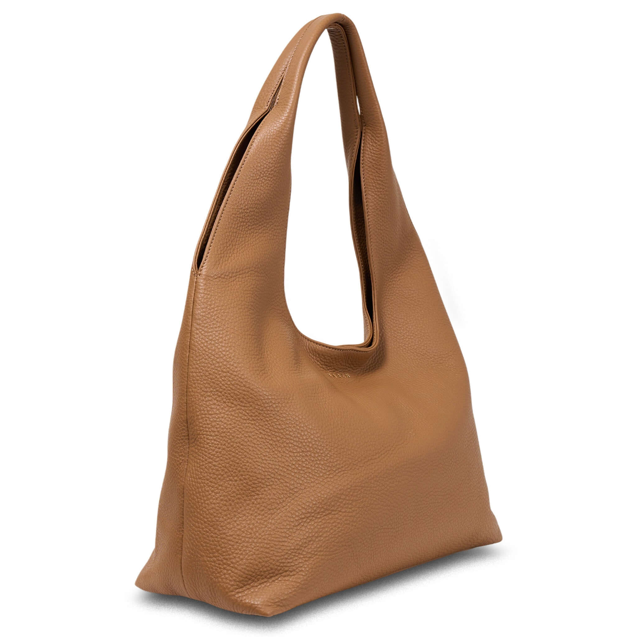 Saben Kip Shoulder Bag - Lightly Milled Toffee slouchy tan leather shoulder bag with relaxed drape, roomy everyday essentials