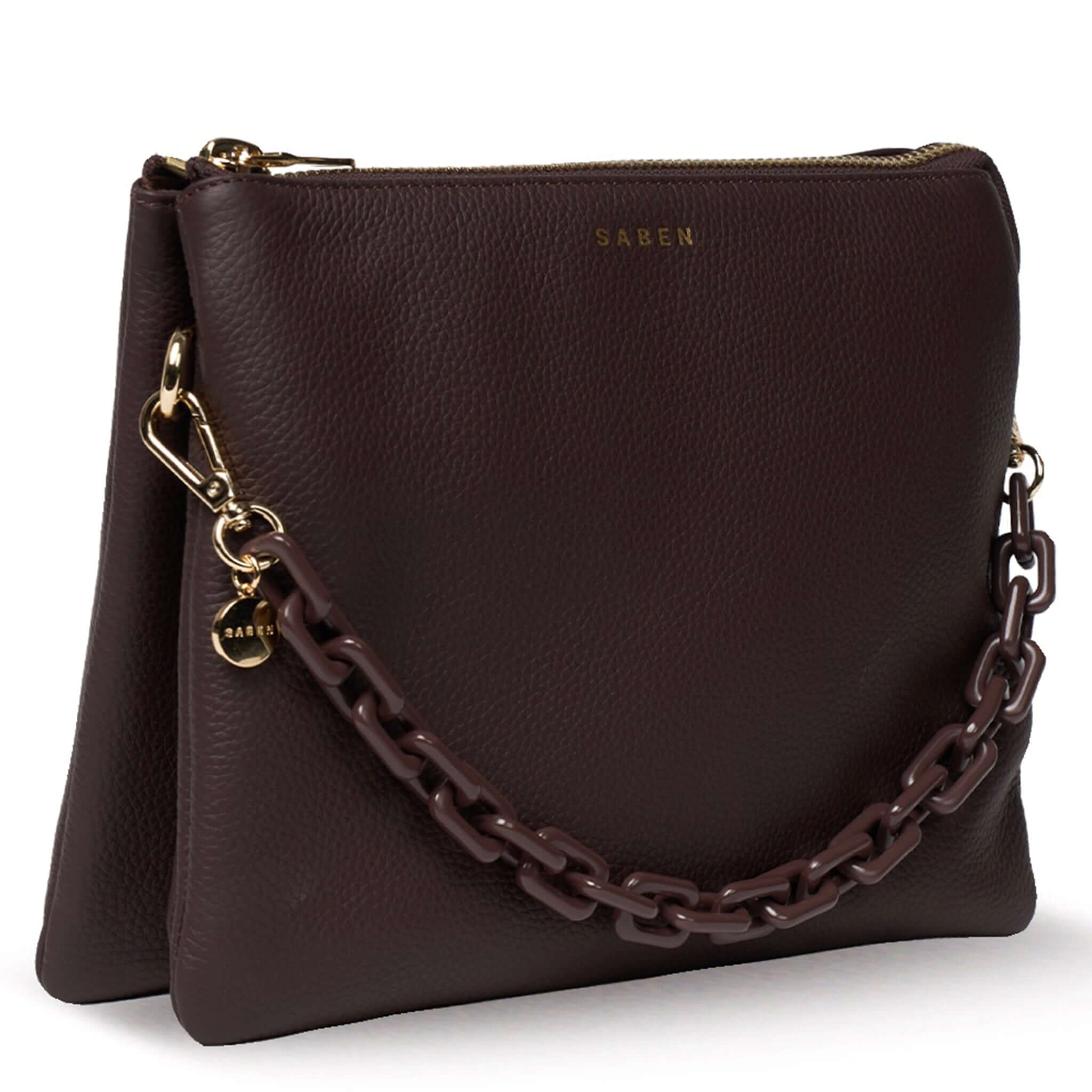Saben Matilda Crossbody Bag - Cocao with Tonal Chain in luxe cacao leather with tonal chain strap.