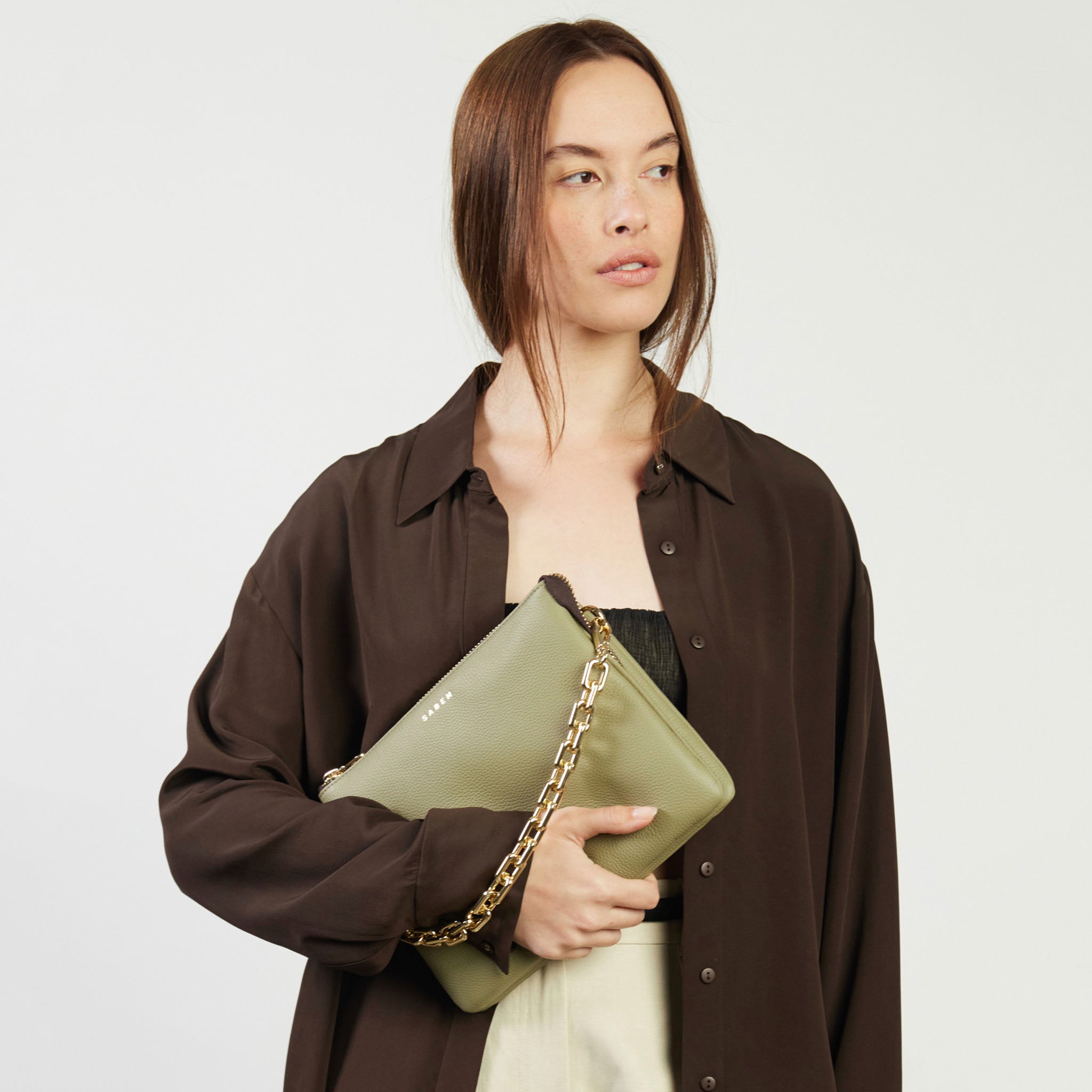Saben Matilda Crossbody Bag - Eucalyptus with Chunky Chain
