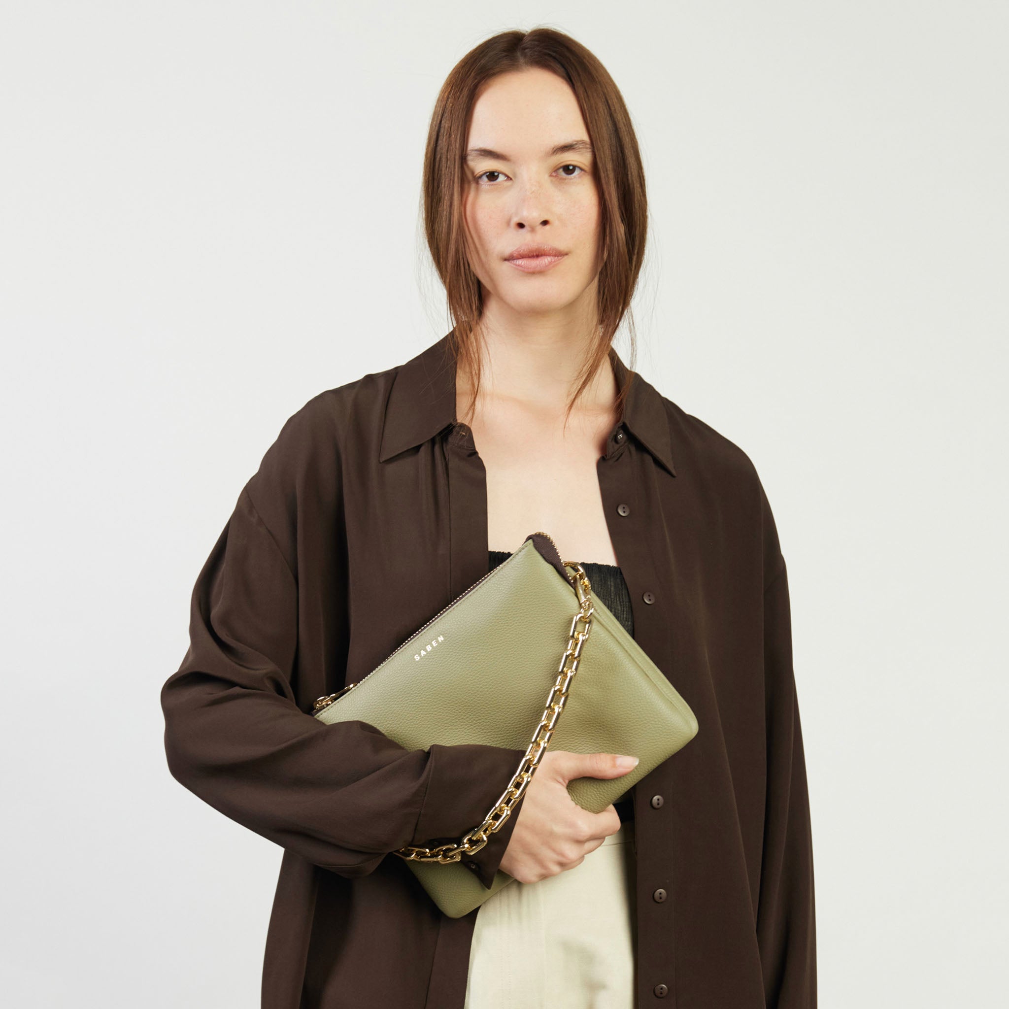 Saben Matilda Crossbody Bag - Eucalyptus with Chunky Chain