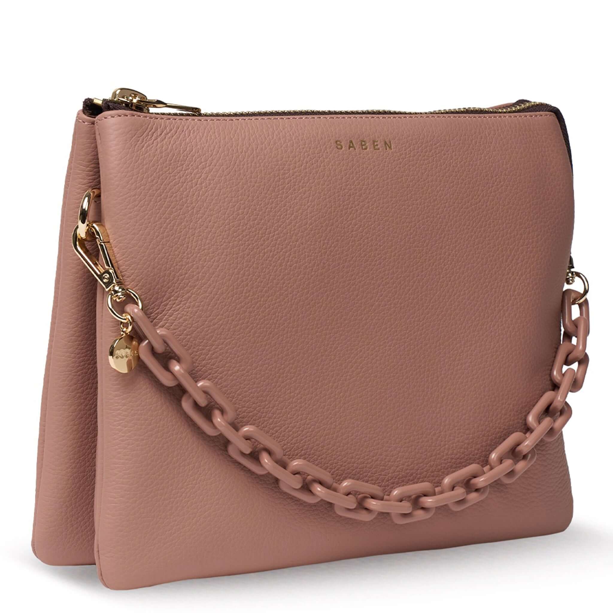 Saben Matilda Crossbody Bag - Rosewater with Tonal Chain in luxe leather, stylish and functional for daily use.
