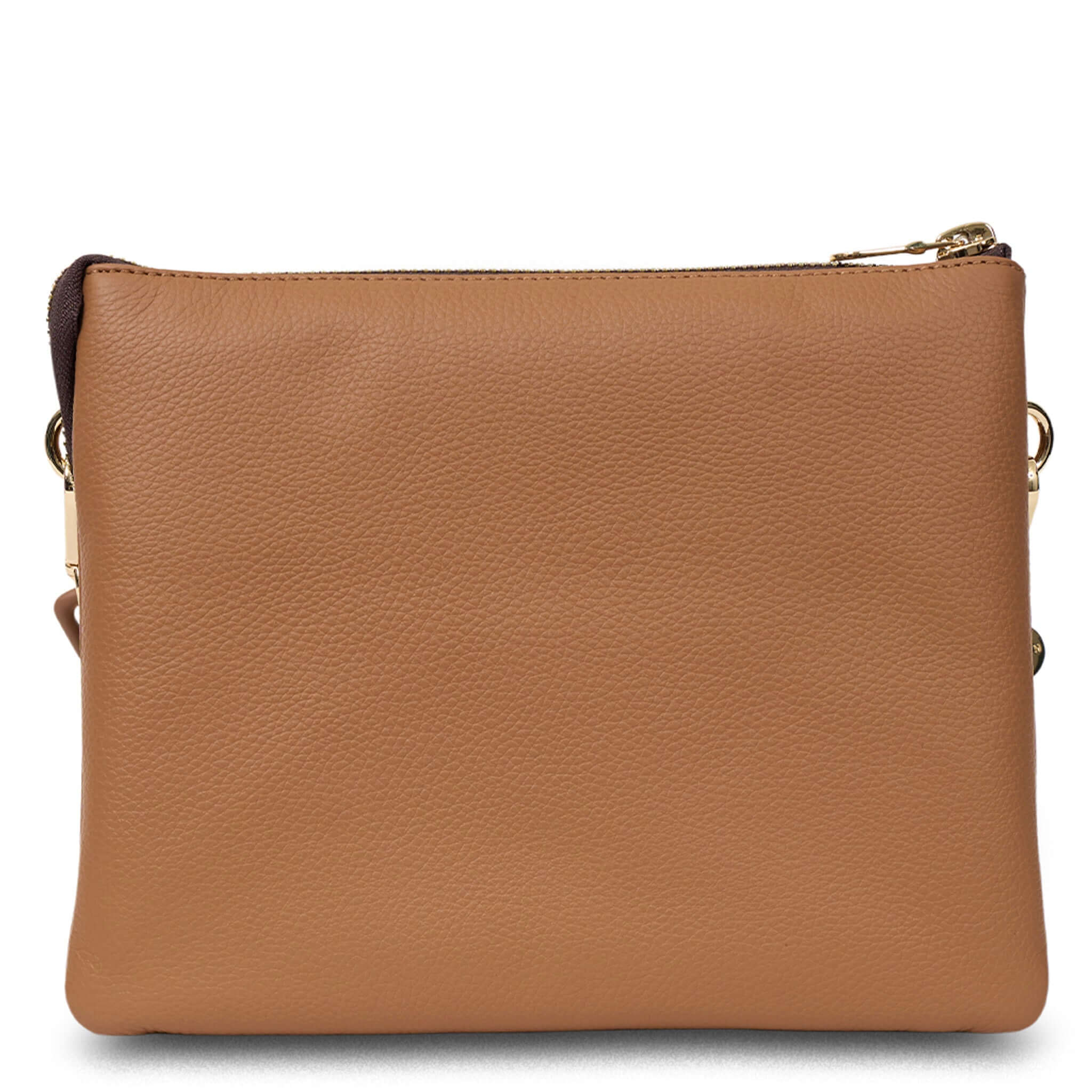 Alt Tag: Saben Matilda Crossbody Bag - Toffee with Tonal Chain in toffee leather, minimalist front view, chic everyday crossbody