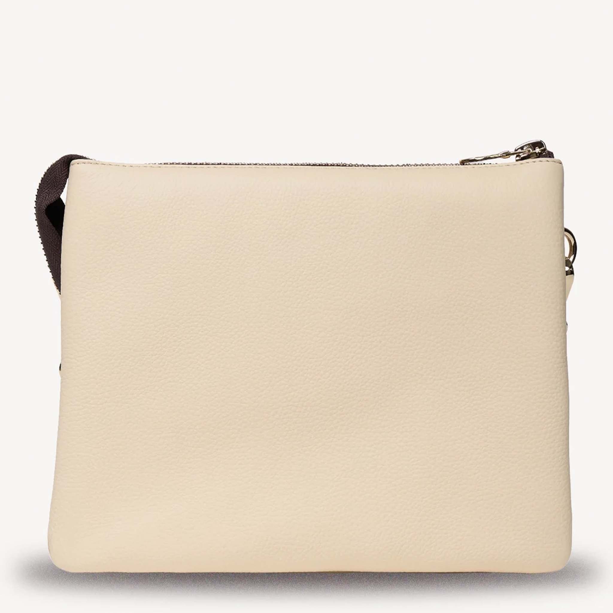 Alt Tag: Saben Matilda Crossbody Bag - Vanilla with Tonal Chain vanilla leather crossbody bag back view with zip closure