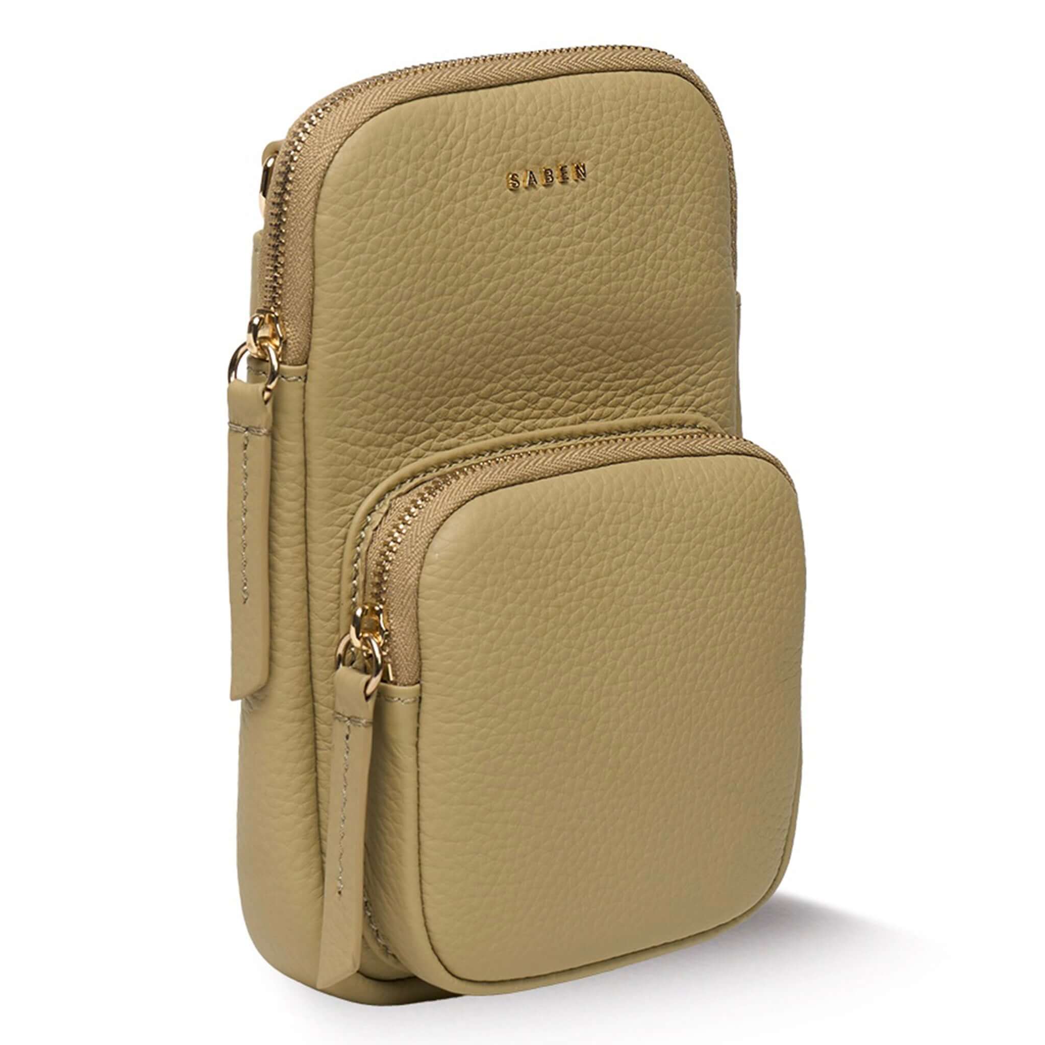 Saben Nikko Pocket Phone Sling - Willow Luxe in soft willow leather with zipped pockets for essentials.