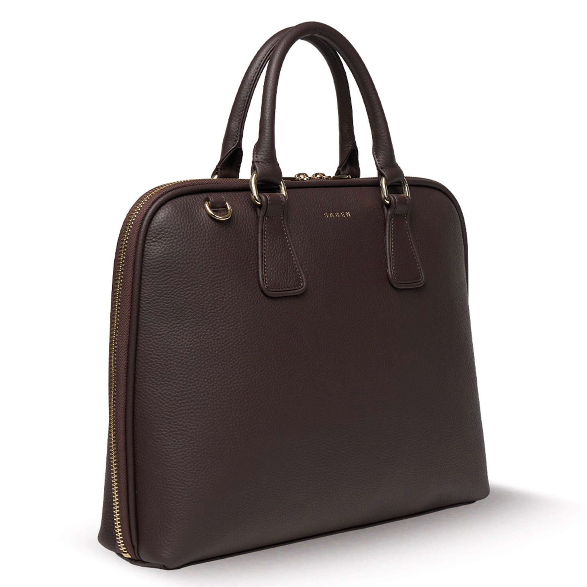 Saben Parker Briefcase - Cacao, stylish brown laptop bag with dual handles and zipper.