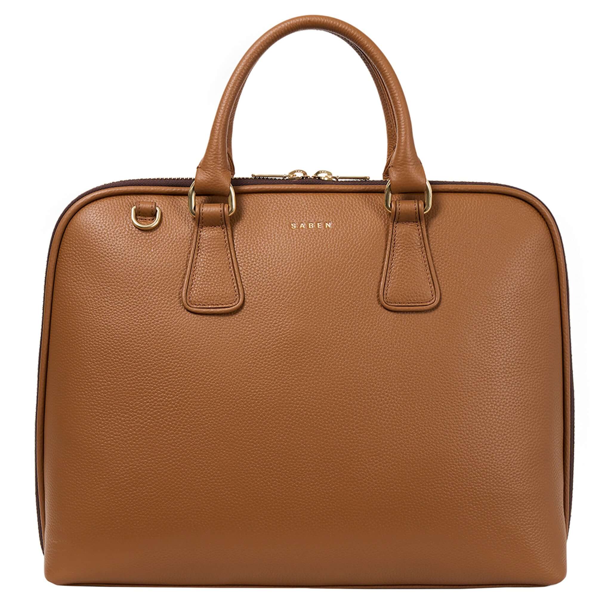 Alt Tag: Saben Parker Briefcase - Toffee premium leather laptop briefcase with top handles and zip closure