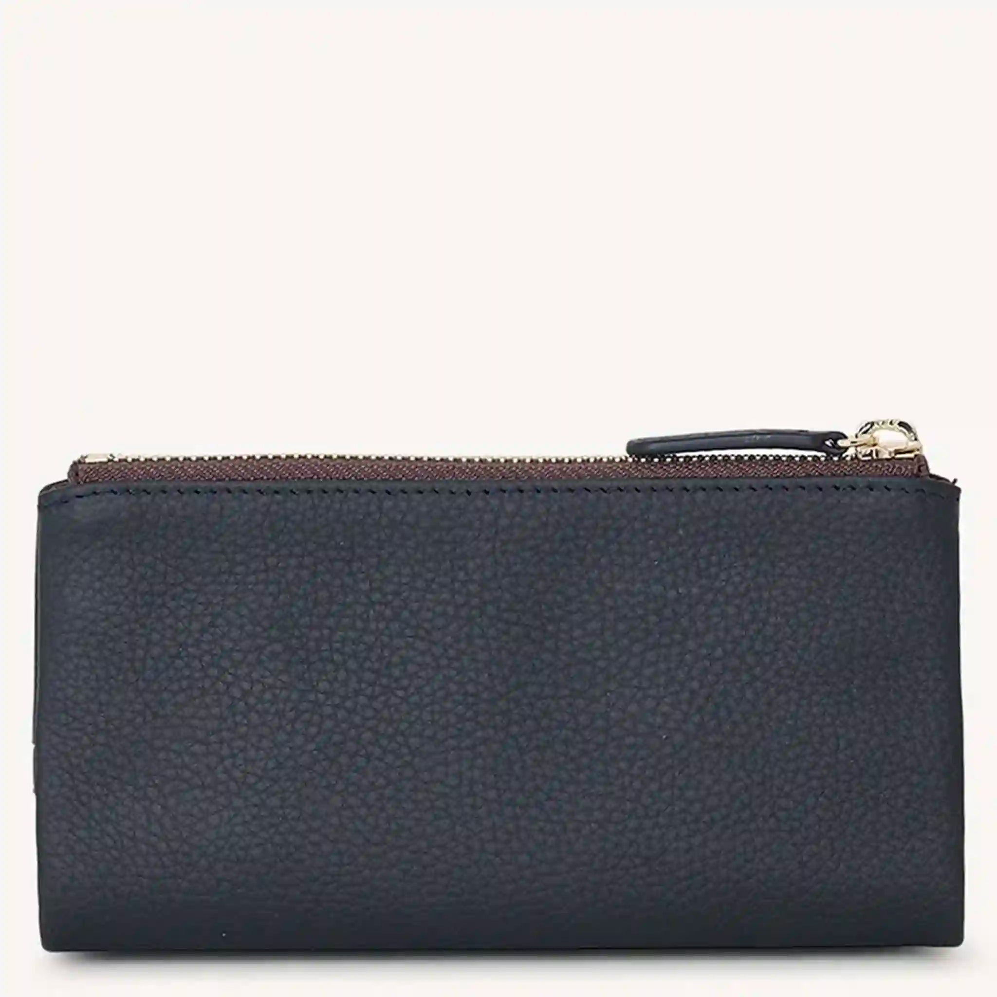Black wallet with a zipper on a white background
