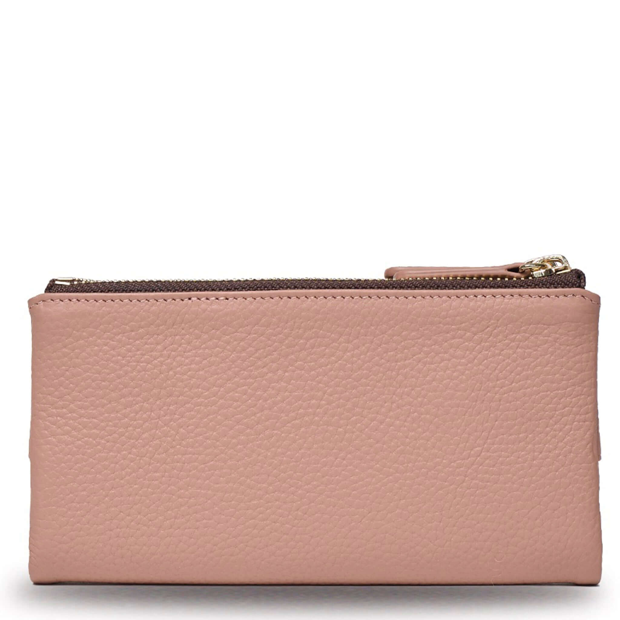 Saben Sam Wallet - Rosewater, elegant leather wallet with gold-plated hardware and compact design.