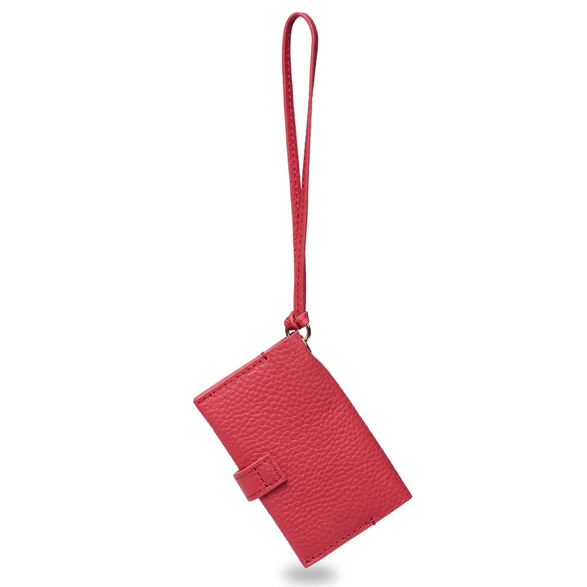 Saben Sid Card Holder - Azalea in vibrant pink leather with wristlet strap and snap closure.