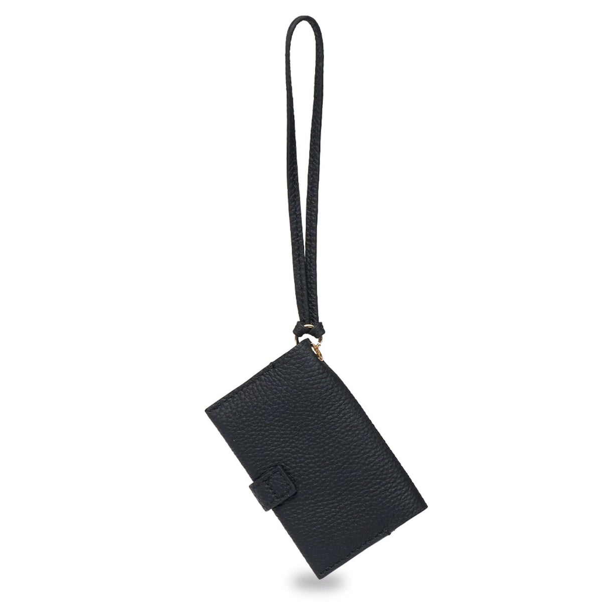 Saben Sid Card Holder - Black with detachable wristlet strap in soft pebble leather.