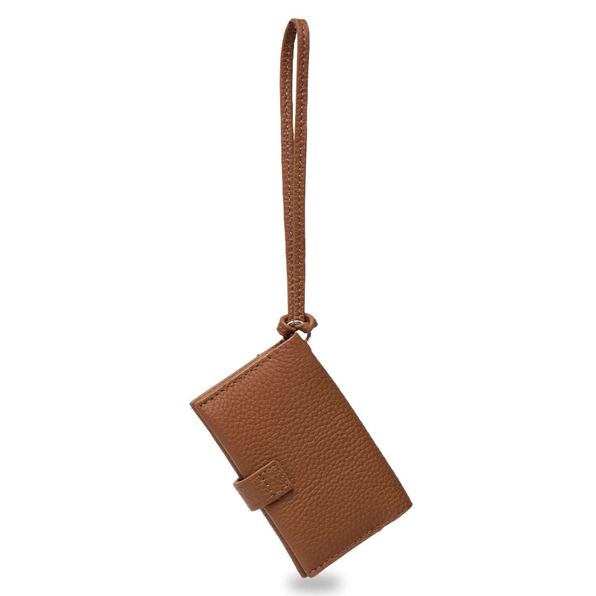 Saben Sid Card Holder - Tan with detachable wristlet strap in soft pebble leather.