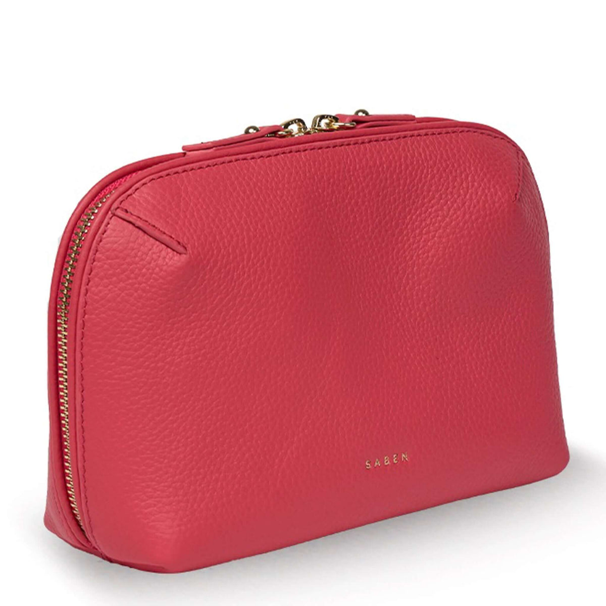 Saben Tate Tech / Cosmetic Pouch - Azalea, luxurious mid-sized leather pouch in vibrant pink.