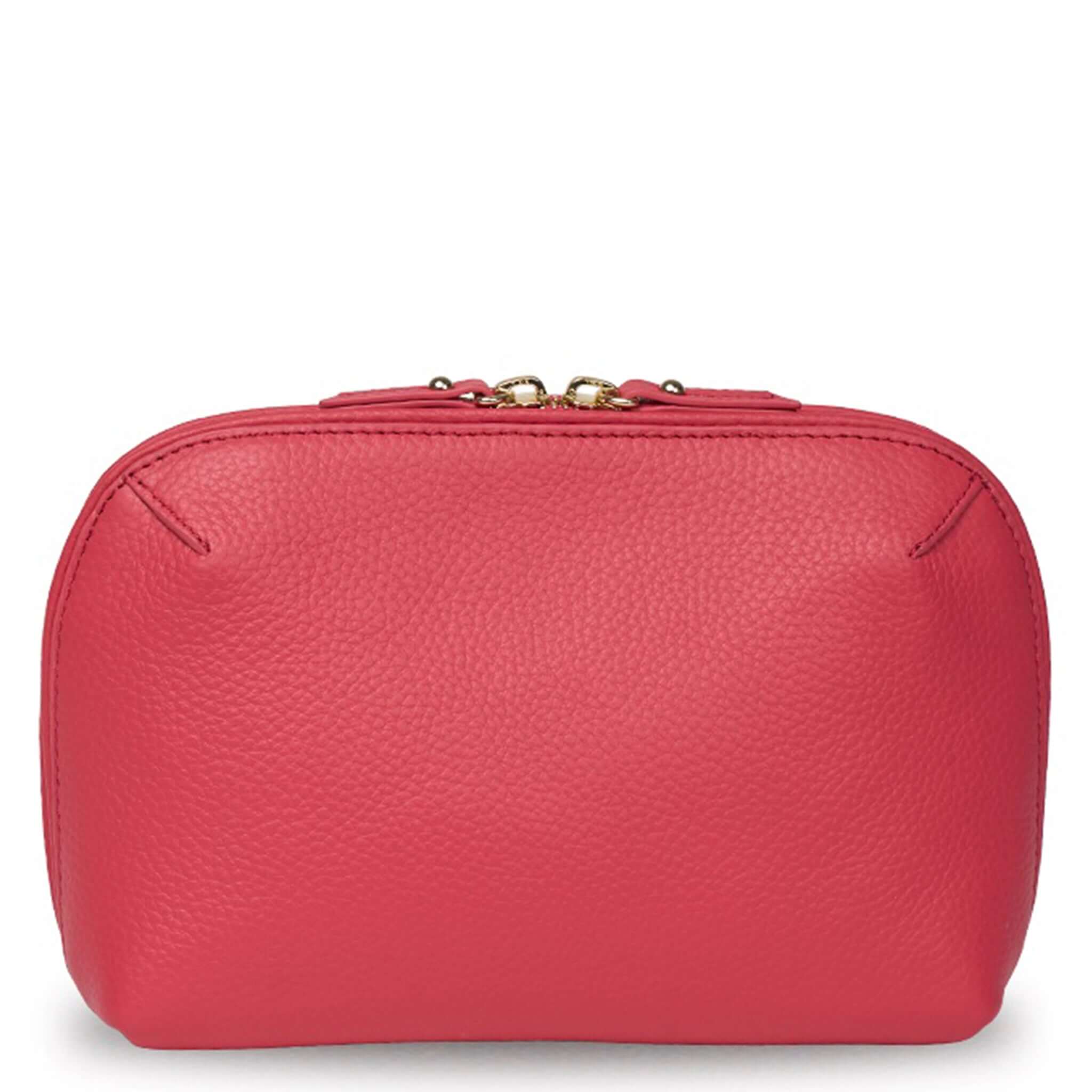 Saben Tate Tech / Cosmetic Pouch - Azalea in vibrant pink leather with a three-quarter zip.