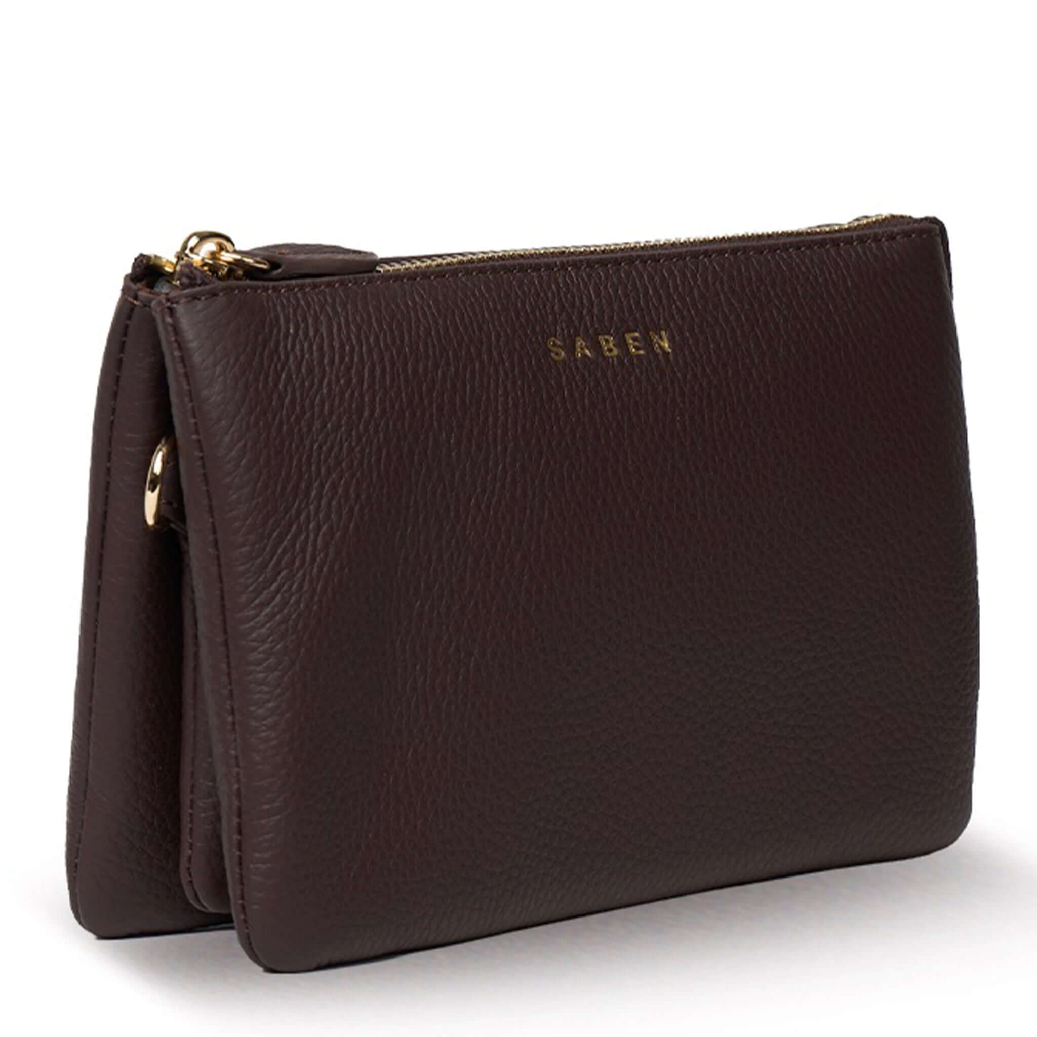 Saben Tilly Crossbody Bag - Cacao in rich leather, featuring a stylish design for clutch and wallet use.
