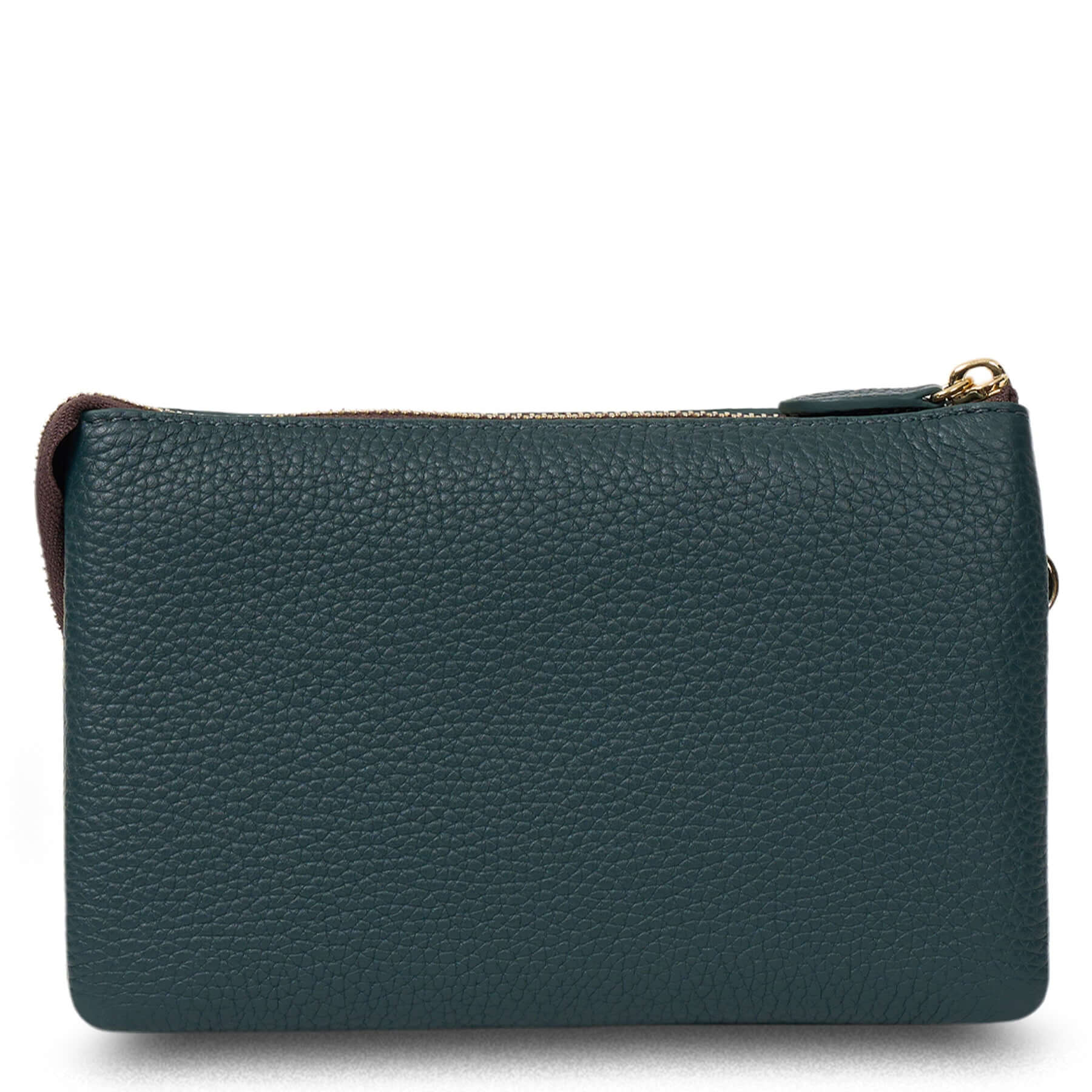 Alt Tag: Saben Tilly Crossbody Bag - Hunter Green leather wallet clutch crossbody with gold zip, front view
