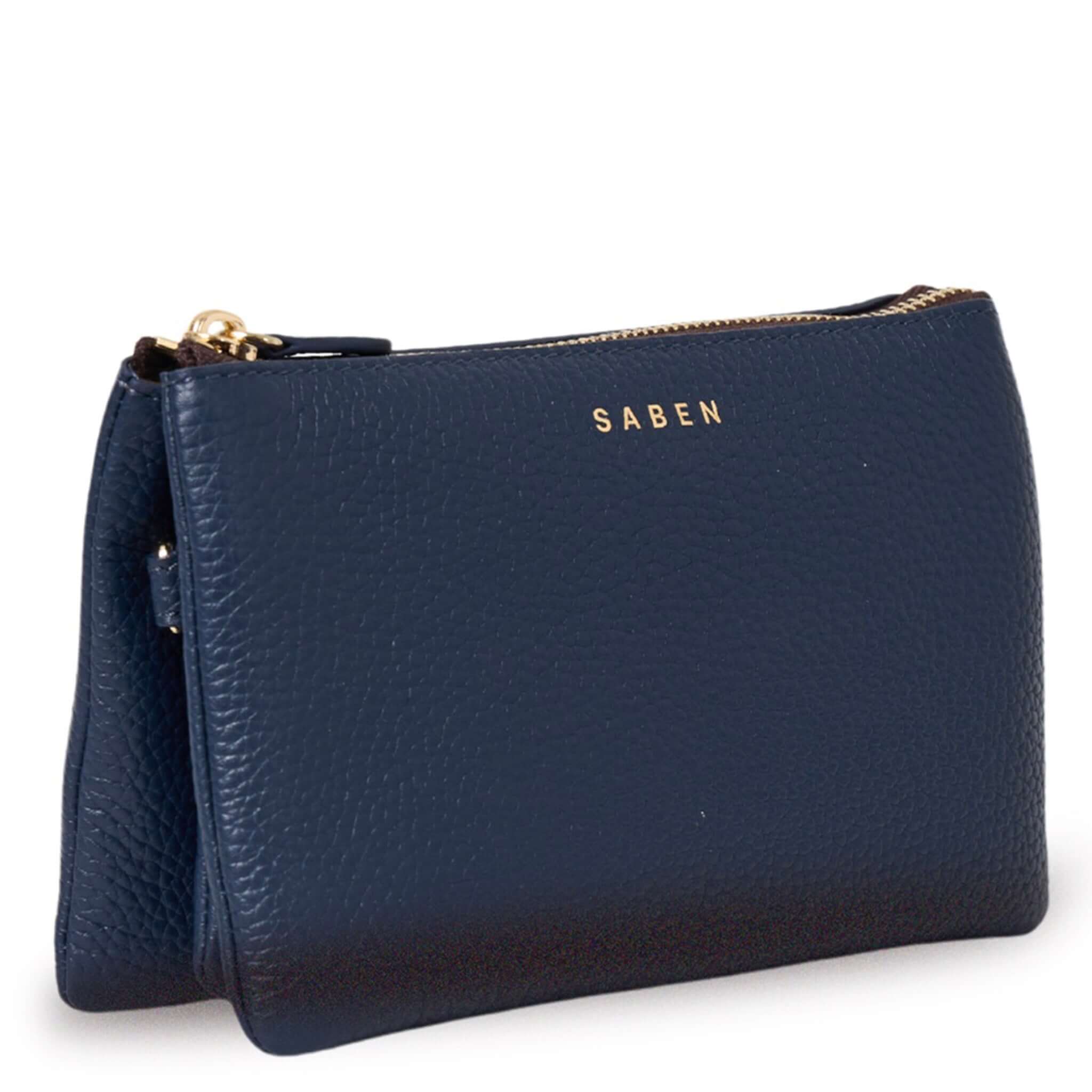 Saben Tilly Crossbody Bag - Ink, stylish multitasking wallet and clutch in classic navy leather.