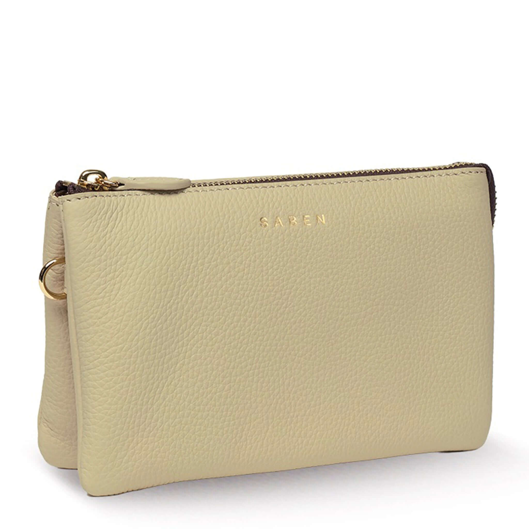 Saben Tilly Crossbody Bag - Oyster - stylish leather wallet and clutch shown in light beige.