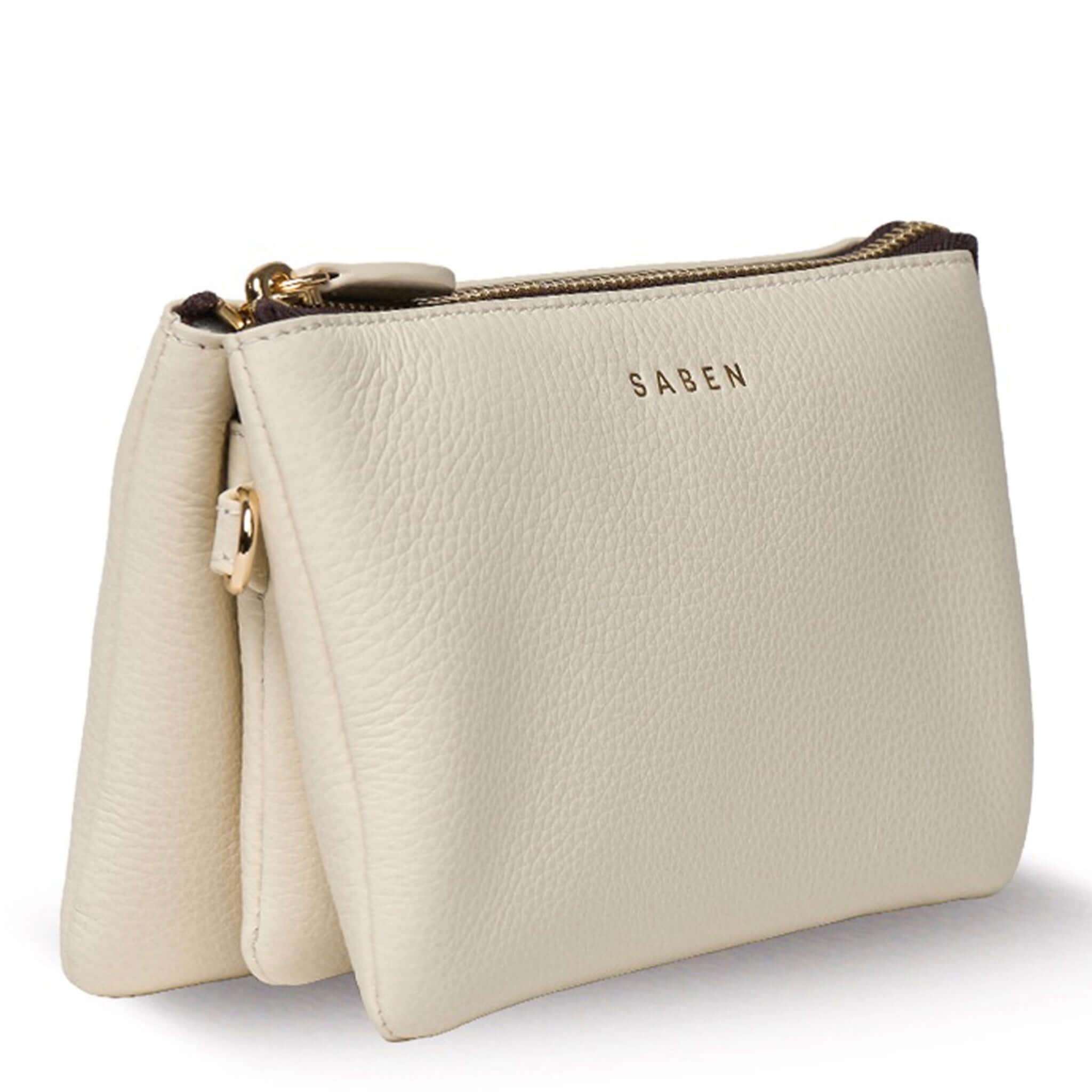 Saben Tilly Crossbody Bag - Quartz in soft quartz leather, shown in a stylish compact design.