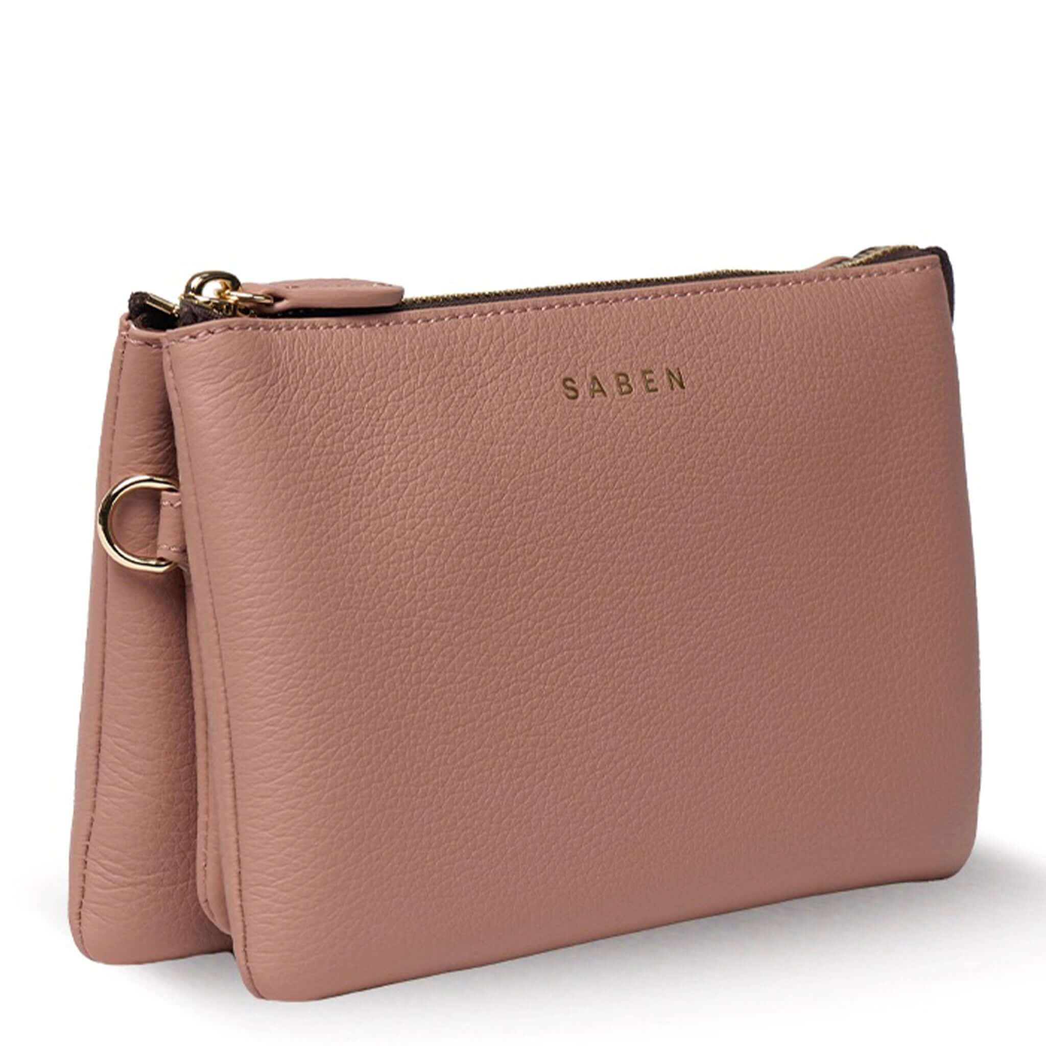 Saben Tilly Crossbody Bag - Rosewater in soft pink leather, versatile wallet, clutch, and crossbody.