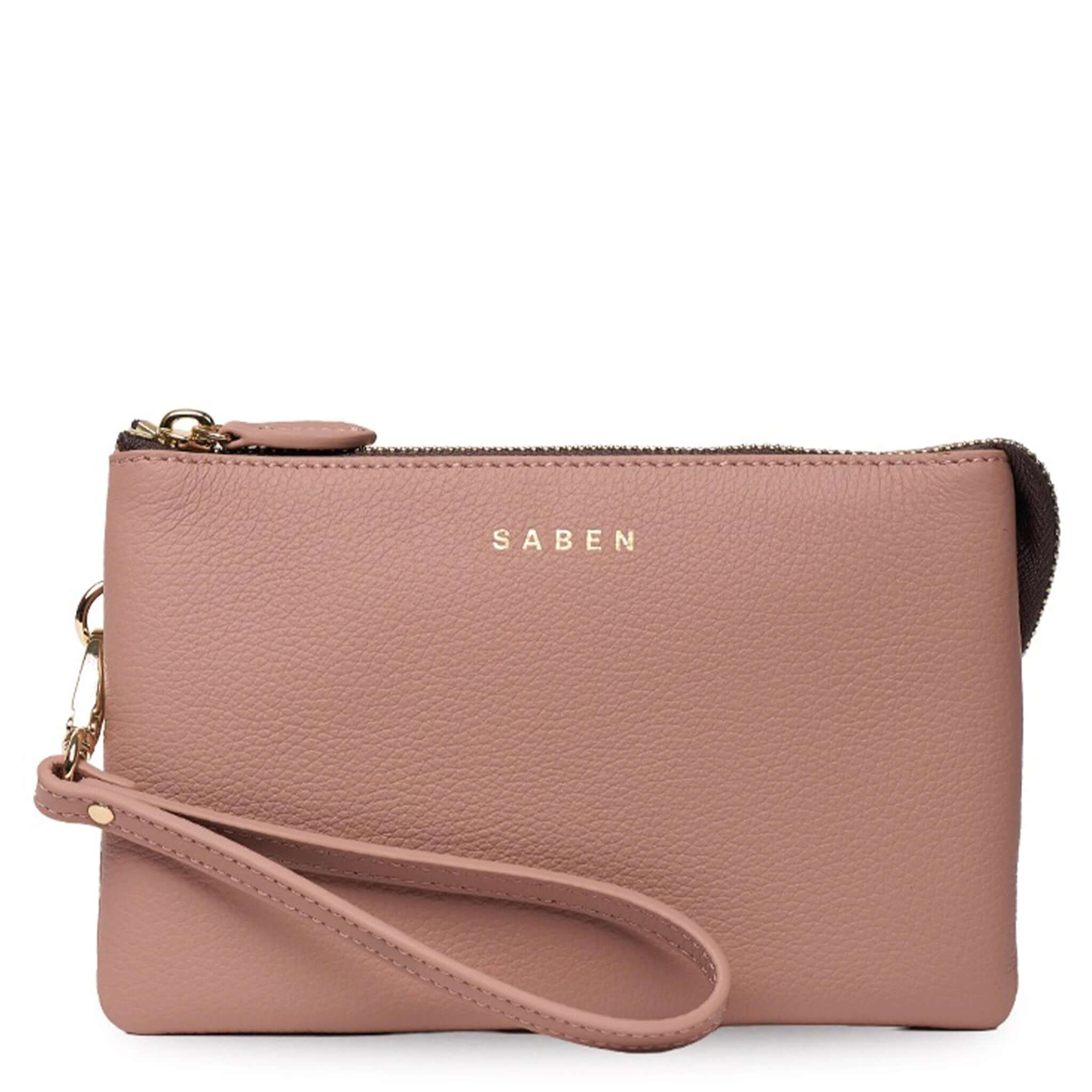 Saben Tilly Crossbody Bag - Rosewater, a stylish leather wallet, clutch, and crossbody bag in rosewater pink.