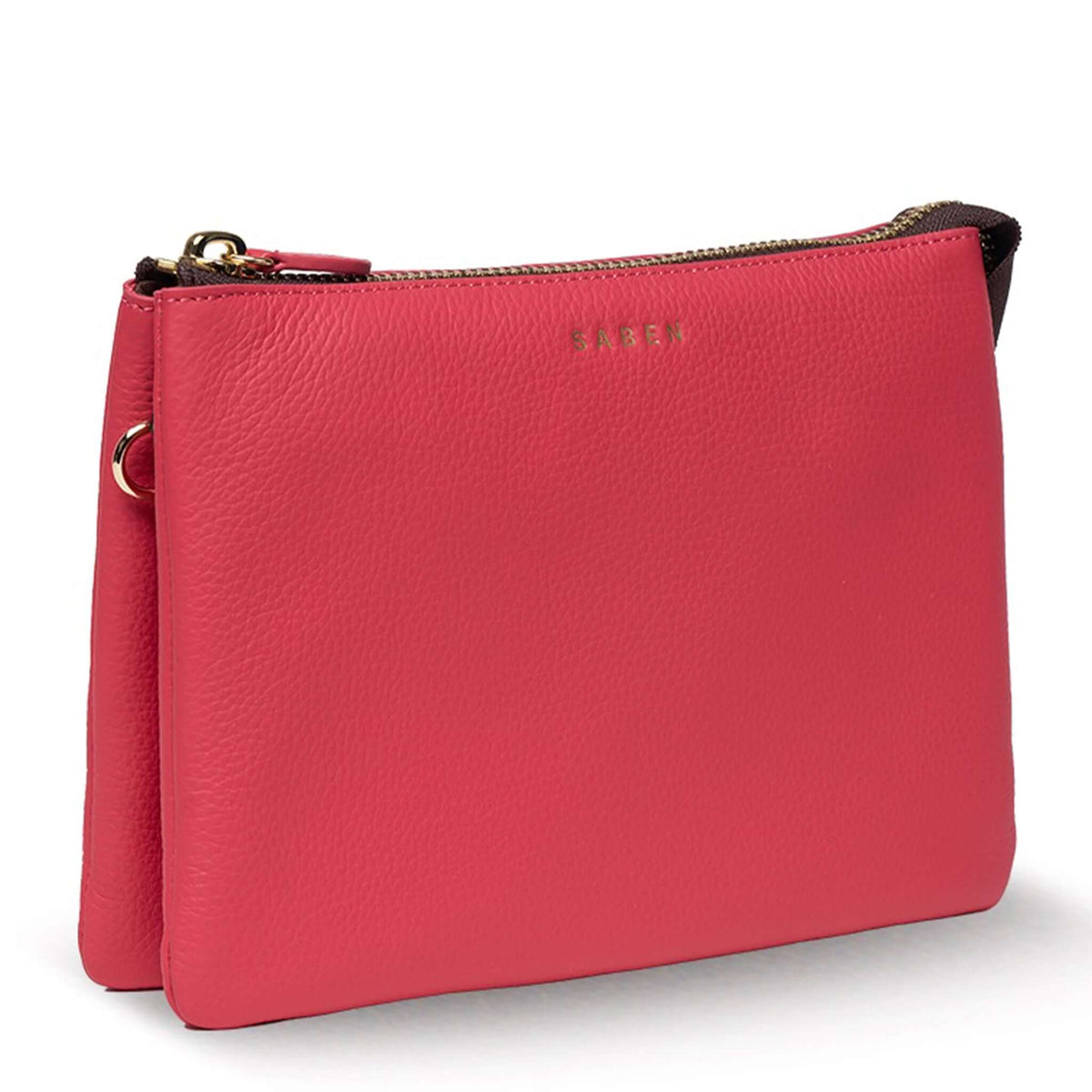 Saben Tilly's Big Sis Crossbody Bag - Azalea in pebbled leather, featuring a chic design and multiple compartments.