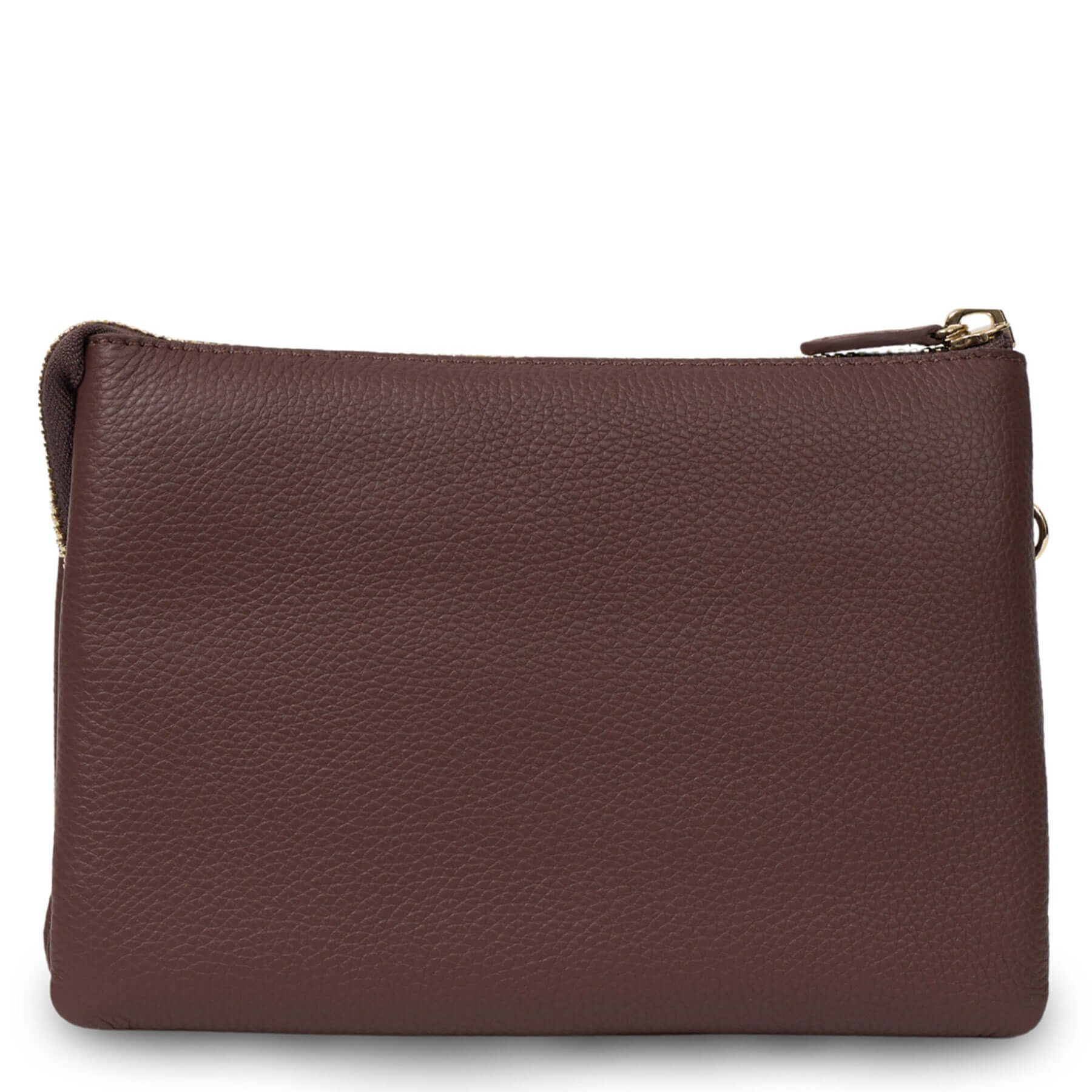Alt Tag: Saben Tilly's Big Sis Crossbody Bag - Espresso in pebbled espresso leather clutch with zip closure, front view