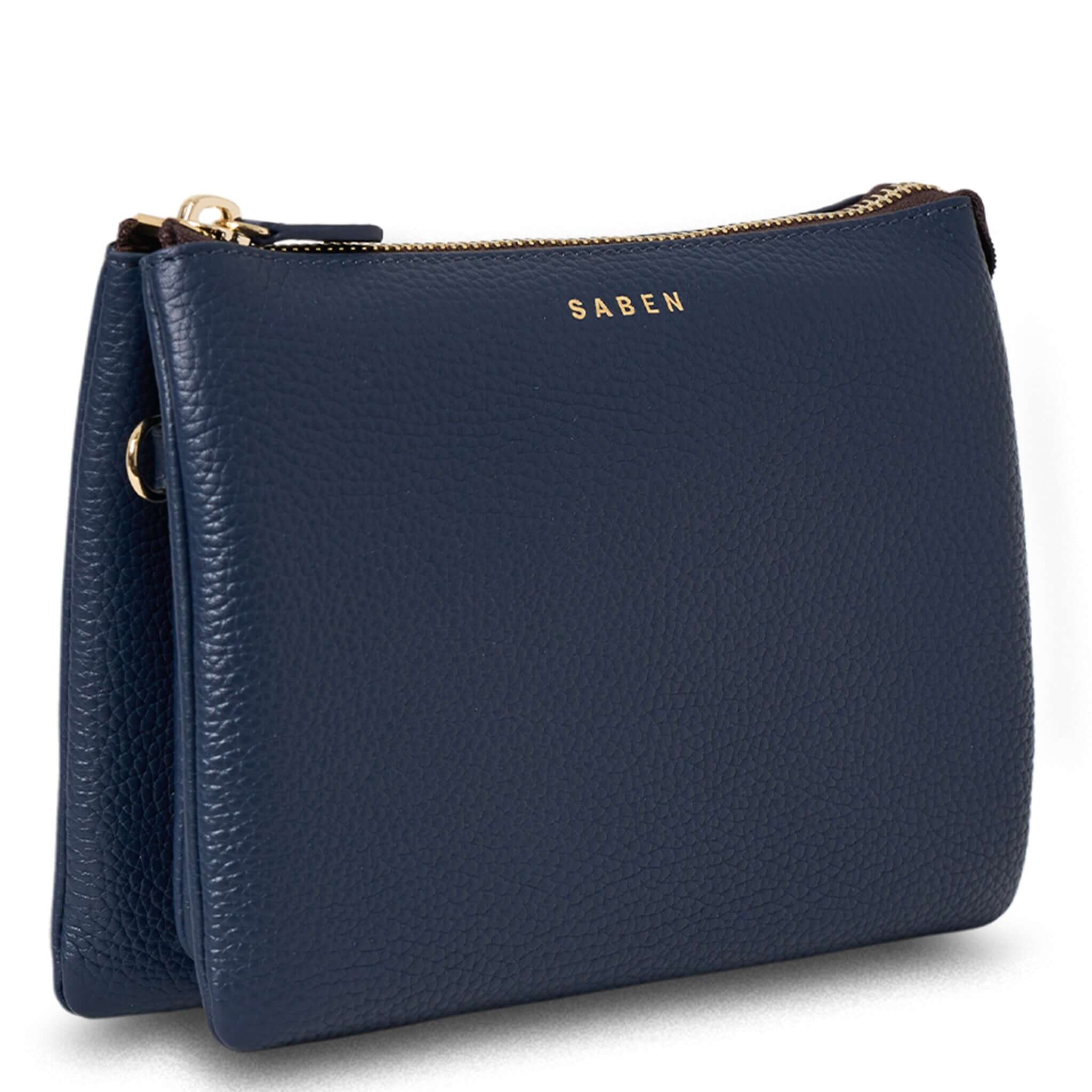 Saben Tilly's Big Sis Crossbody Bag - Ink in stylish pebbled leather with gold zipper detail.