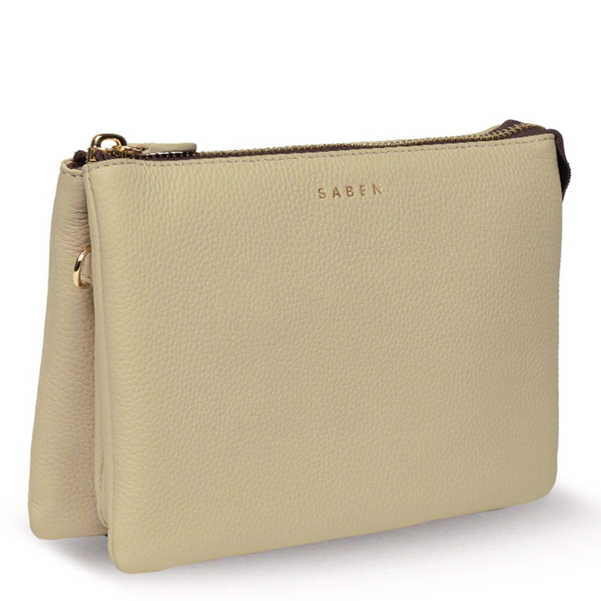 Saben Tilly's Big Sis Crossbody Bag - Oyster shown in pebbled leather with gold detailing