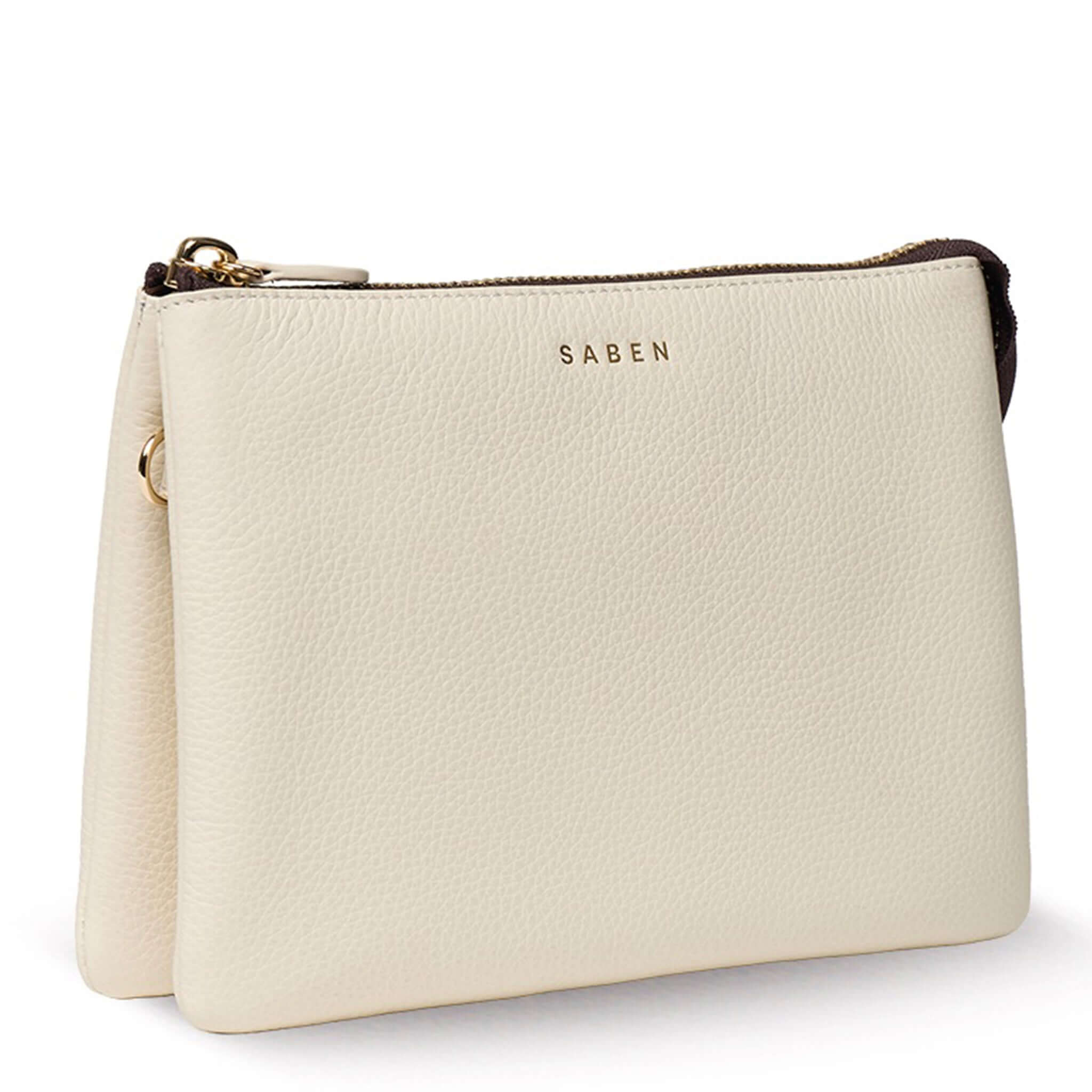 Saben Tilly's Big Sis Crossbody Bag - Quartz in white pebbled leather, stylish multifunctional design, perfect for any occasion.