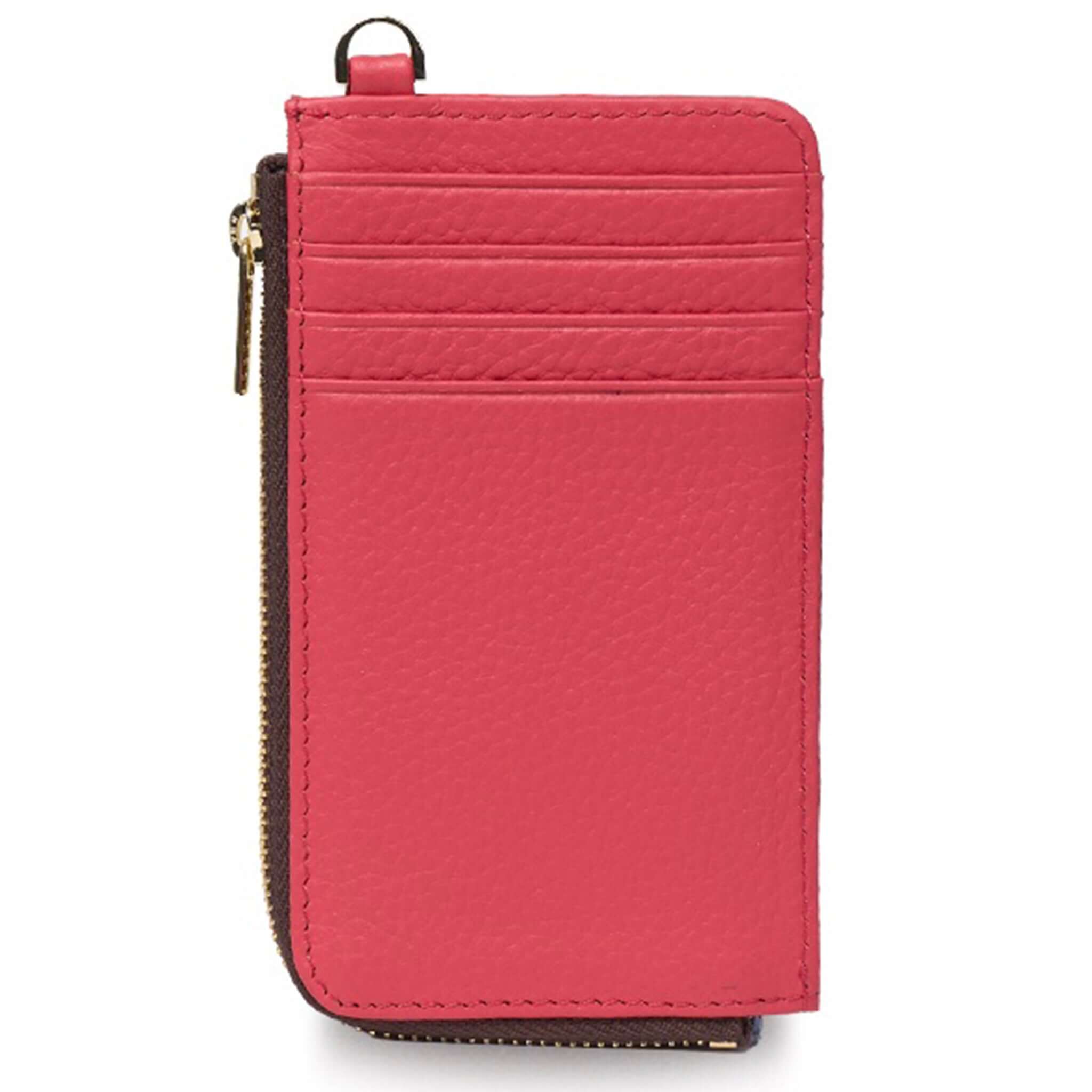 Saben Winona Card Holder - Azalea in premium textured leather, showcasing card slots and a zip compartment.