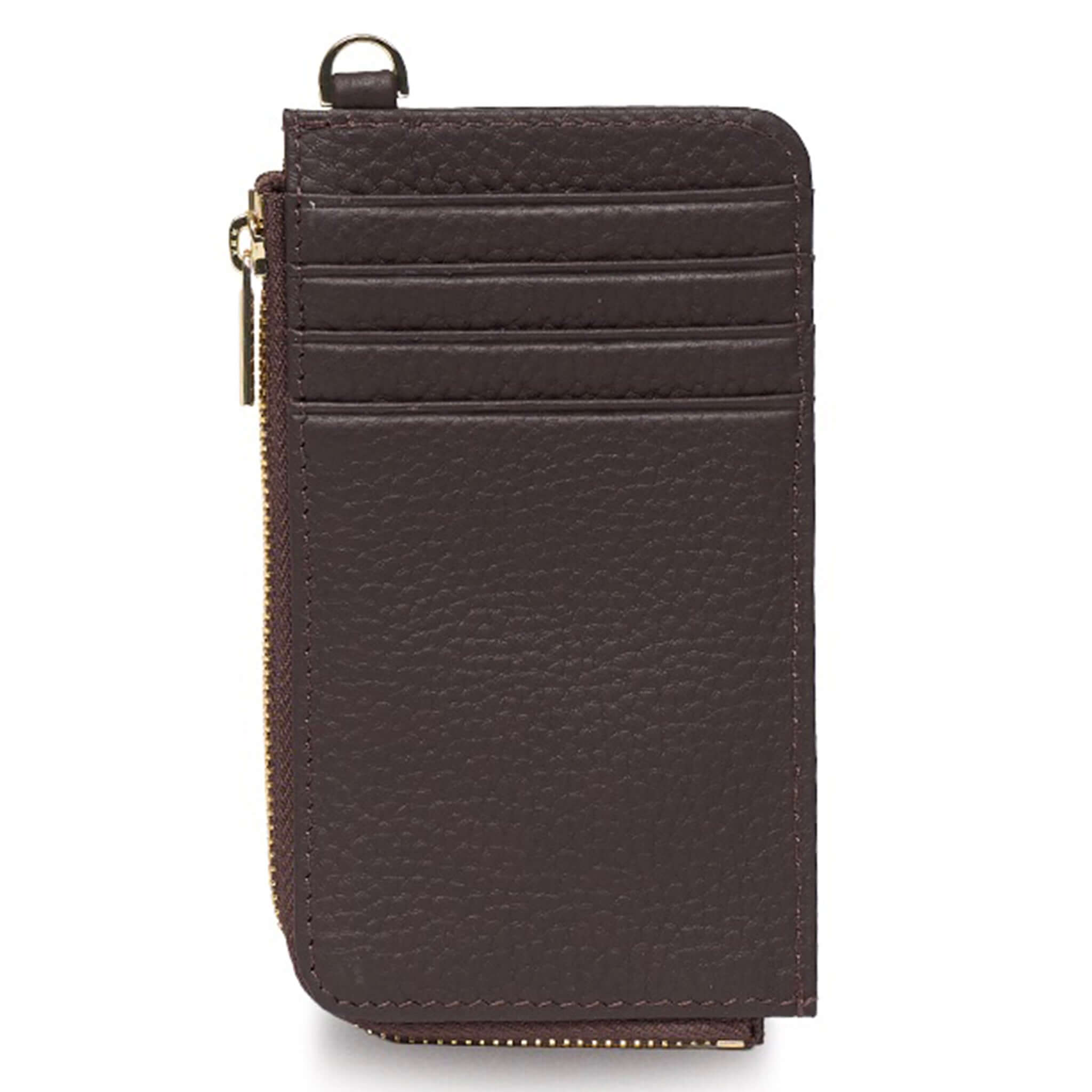 Saben Winona Card Holder - Cacao in premium textured leather with card slots and zip compartment.