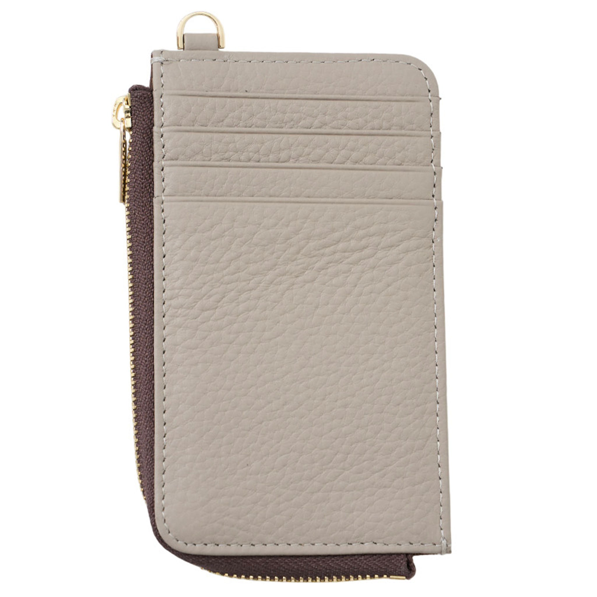 Gray leather wallet with zipper on a white background