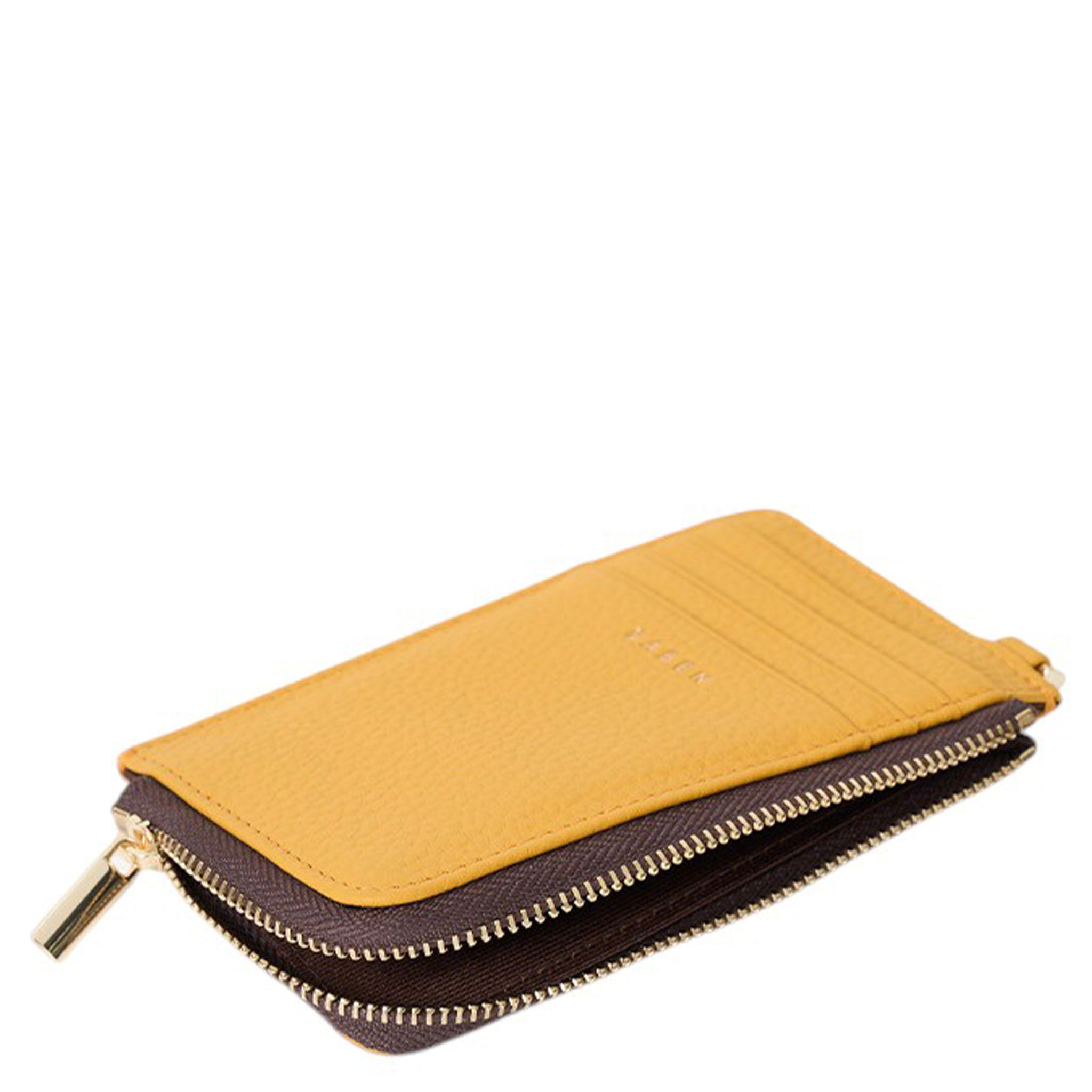 Yellow wallet with a zipper on a white background